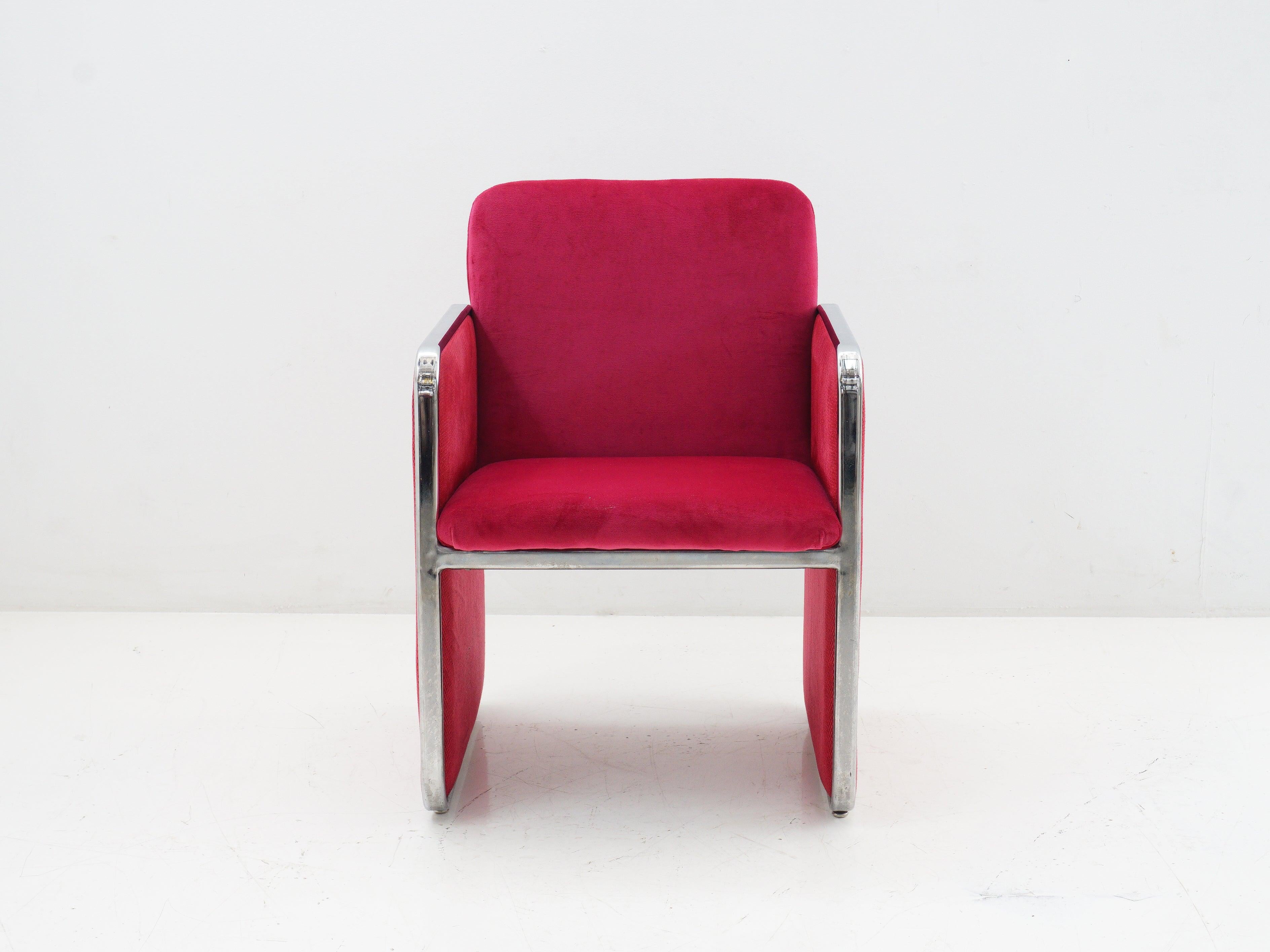 Chenille Chrome Framed Chiclet Chair, 1984 For Sale