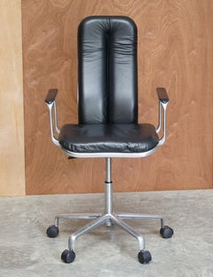 Chrome Framed Frederick Scott Hille International Black Leather Office Armchair