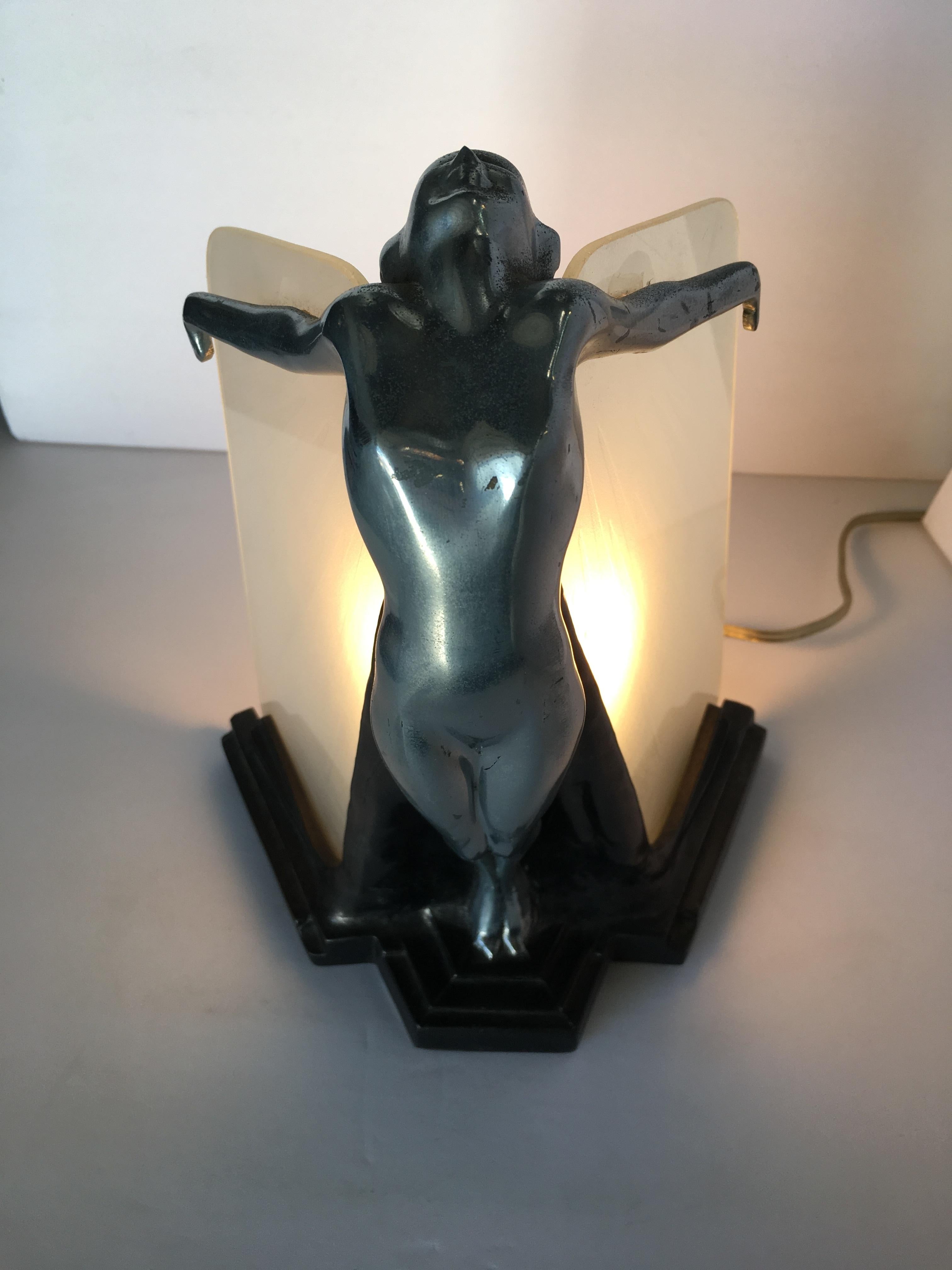 American Chrome Frankart Style Outstretched Nude Table Lamp