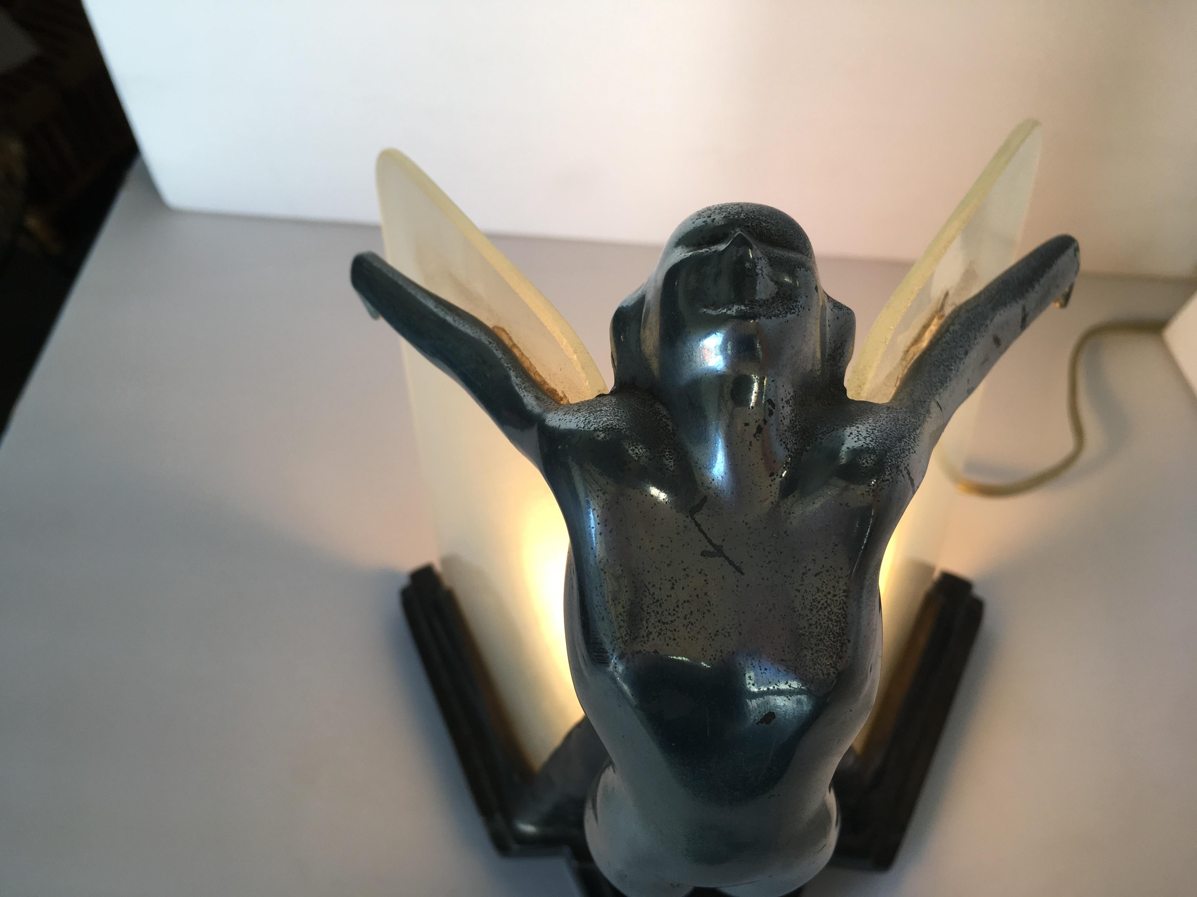 Chrome Frankart Style Outstretched Nude Table Lamp In Excellent Condition In Van Nuys, CA