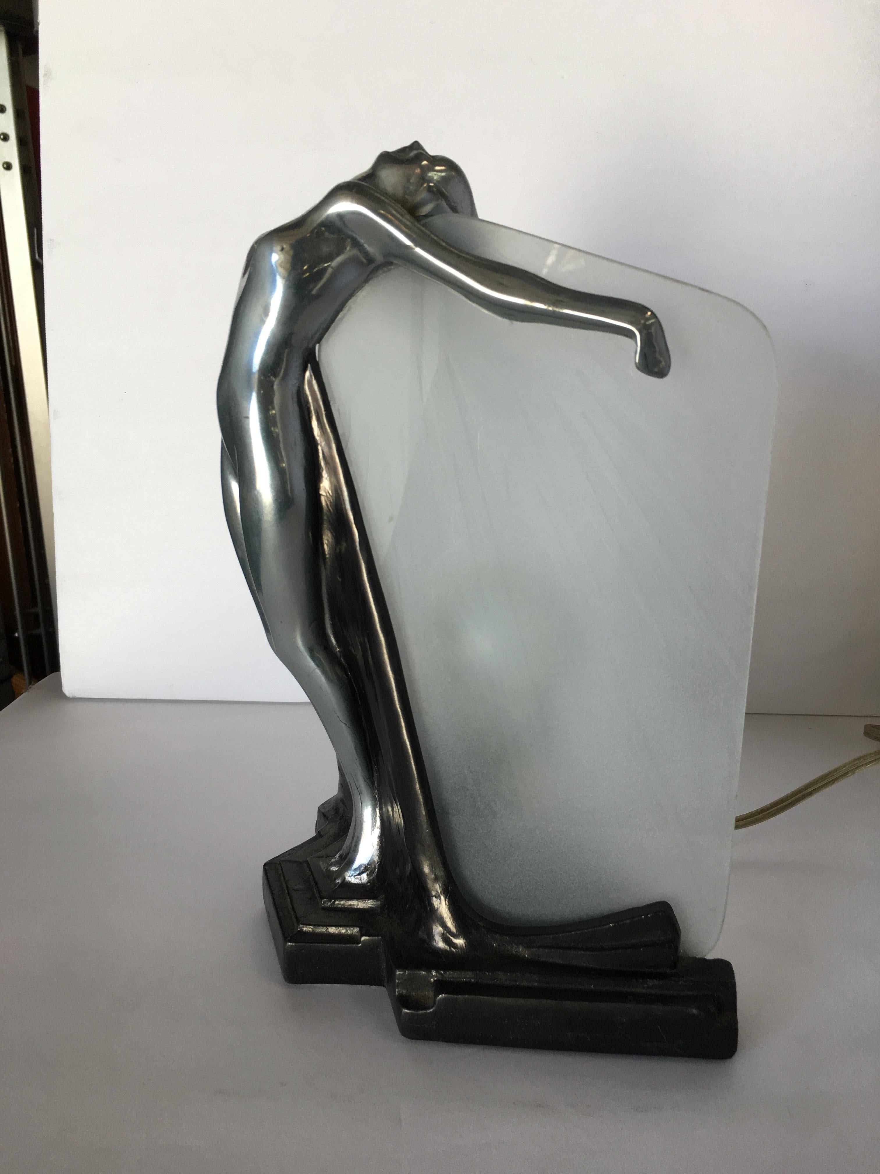 Chrome Frankart Style Outstretched Nude Table Lamp 1