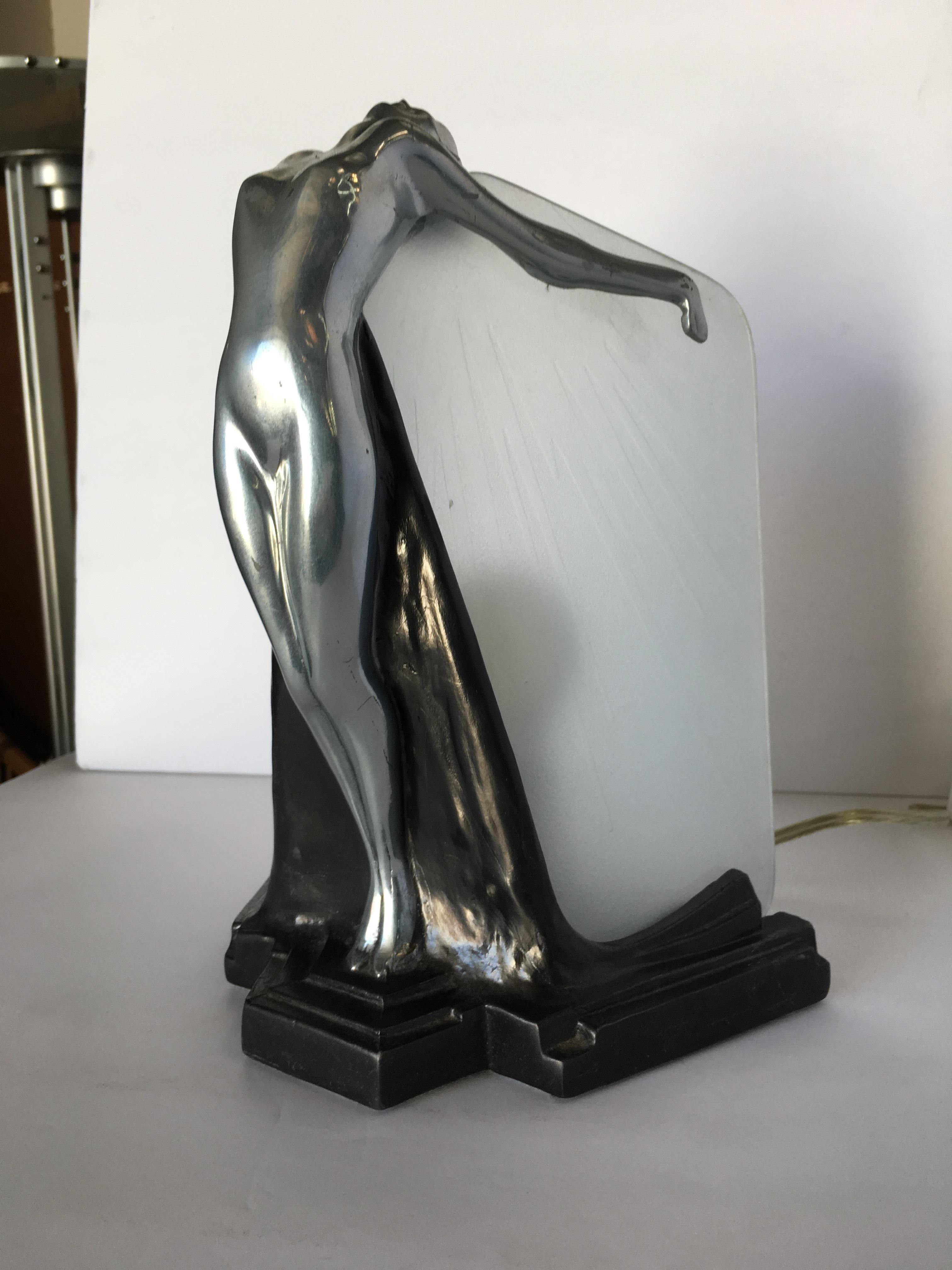 Chrome Frankart Style Outstretched Nude Table Lamp 2
