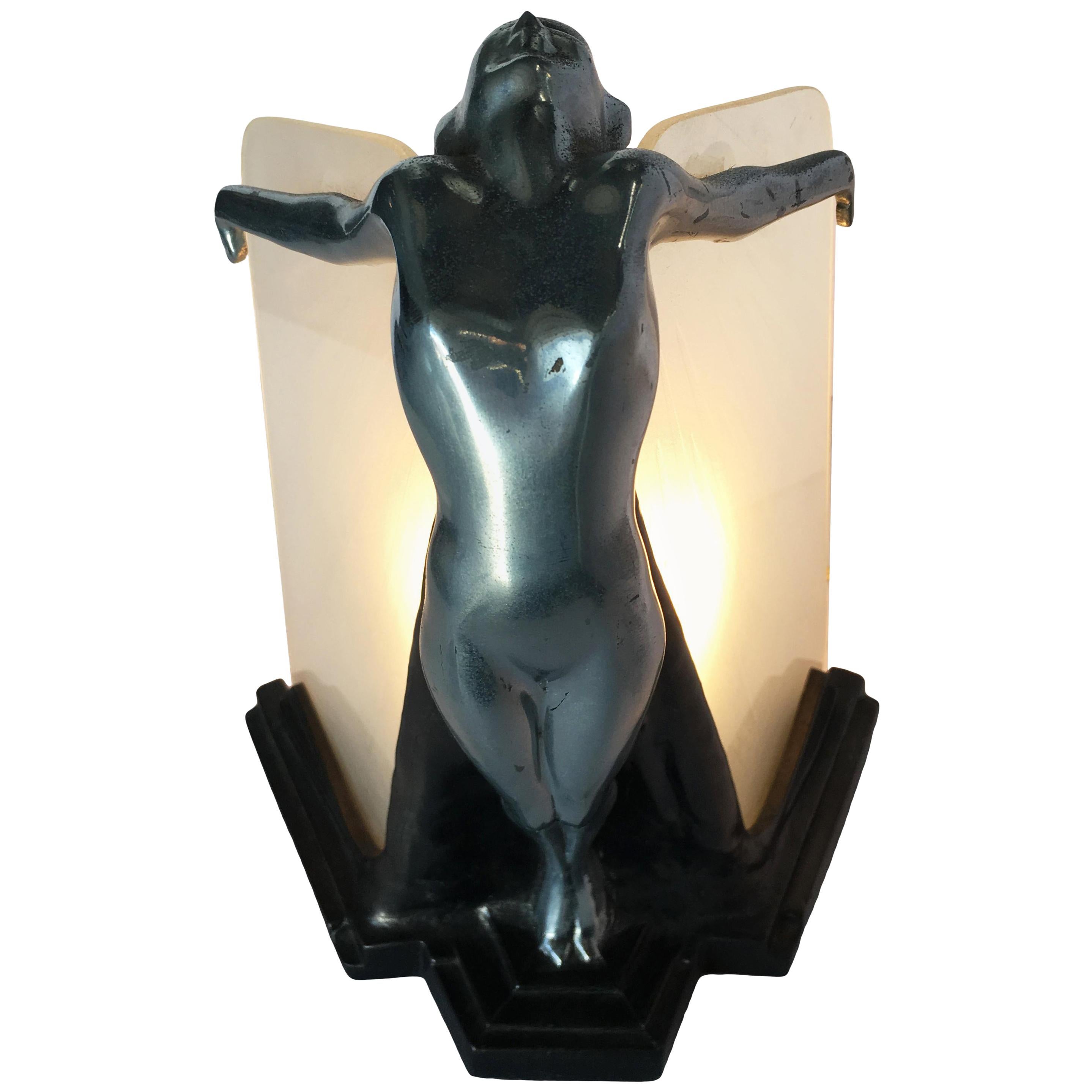 Chrome Frankart Style Outstretched Nude Table Lamp
