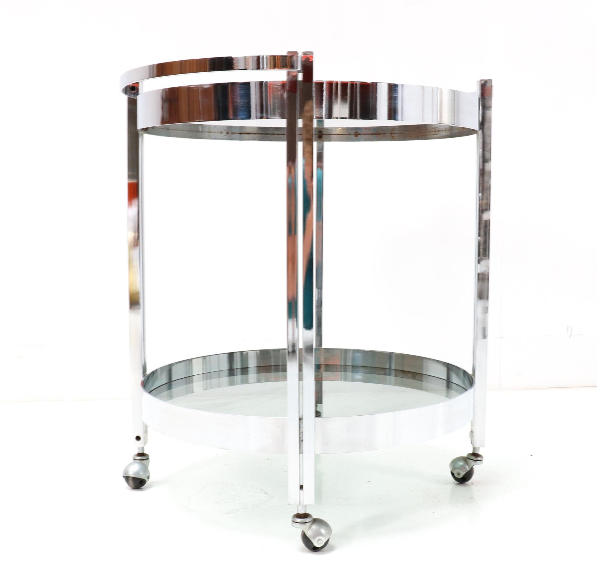 Chrome French Mid-Century Modern Bar Cart or Trolley, 1970s In Good Condition For Sale In Amsterdam, NL