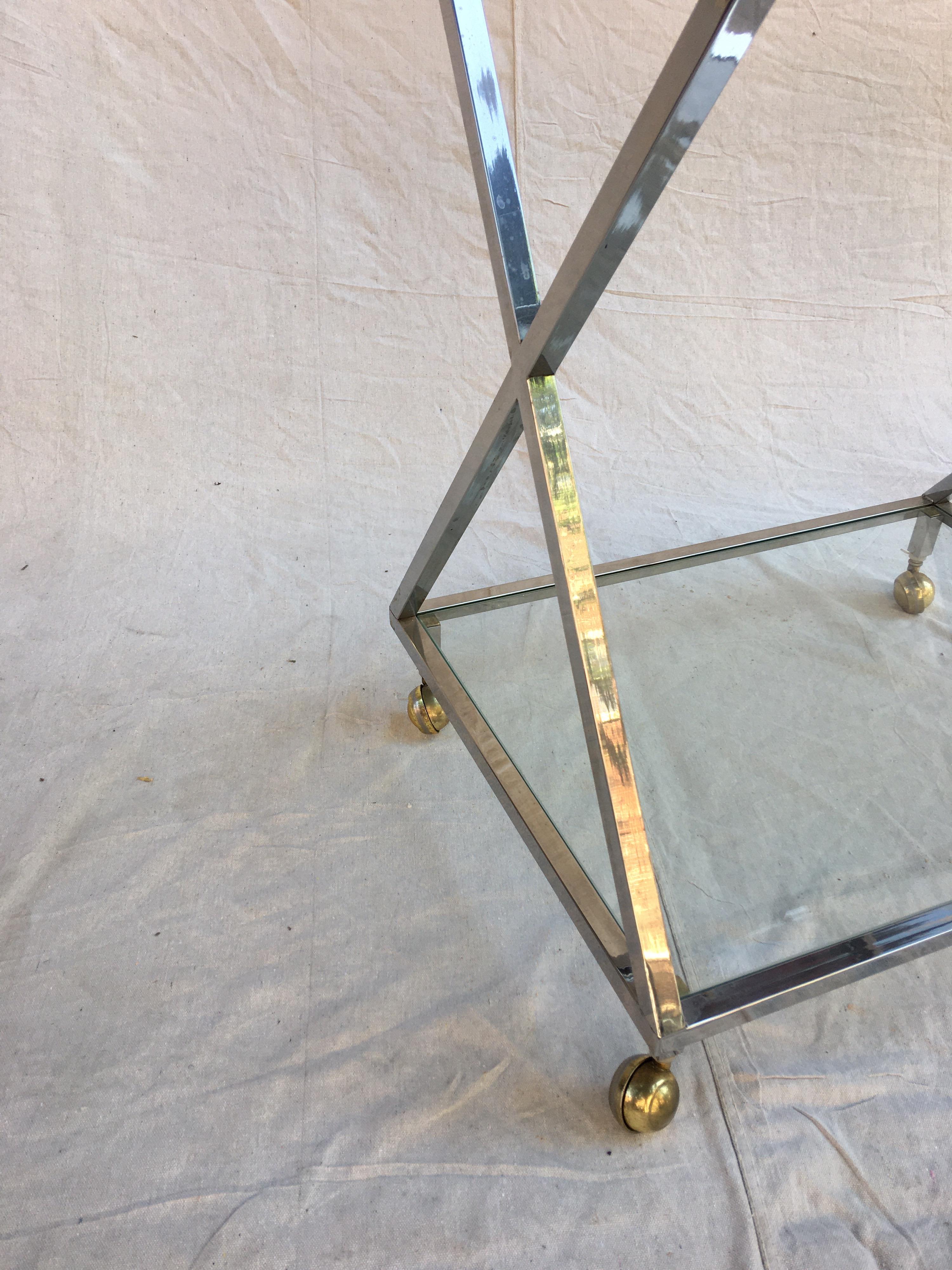 Hollywood Regency Chrome, Glass and Brass Bar Cart