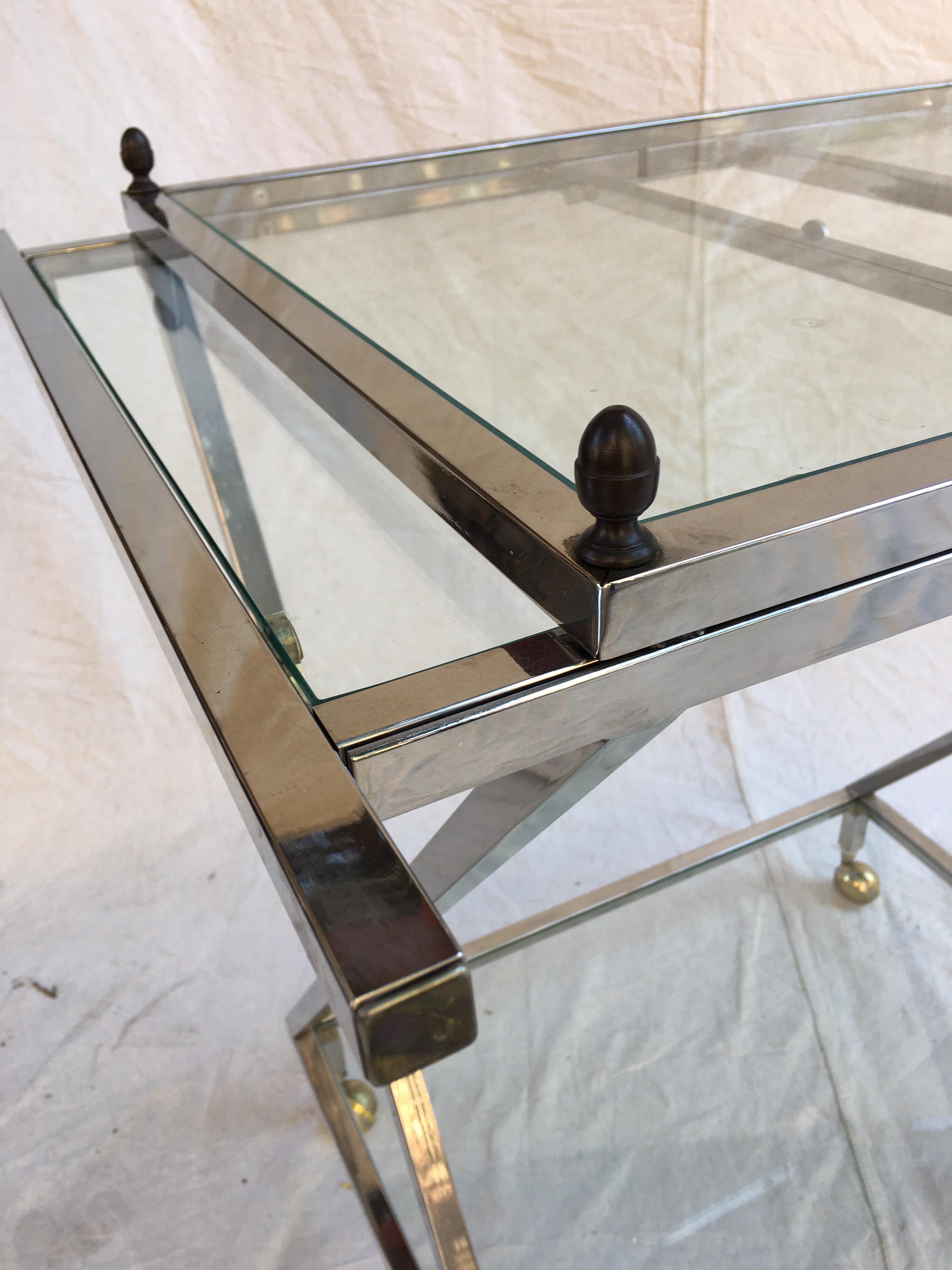 Late 20th Century Chrome, Glass and Brass Bar Cart