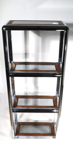 Chrome Glass and Oak Etagere in the style of Baughman c. 1970's