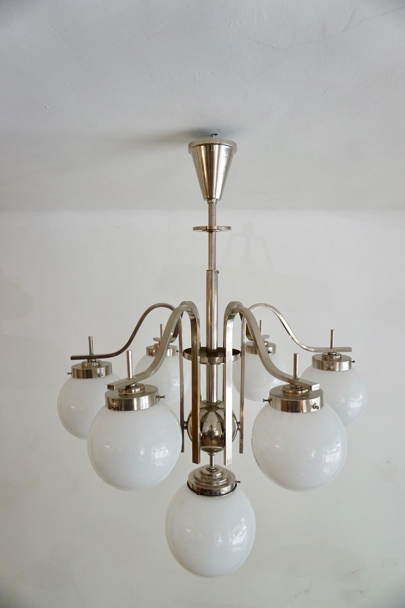 Chrome-Glass Art Deco Chandelier from Hungary, from the 1930s For Sale 3