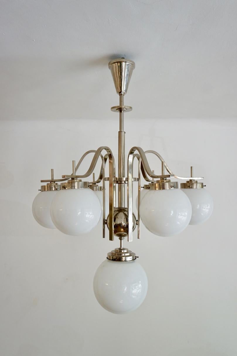 Chrome-Glass Art Deco Chandelier from Hungary, from the 1930s For Sale 4