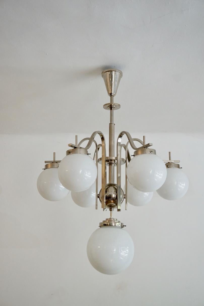 Mid-20th Century Chrome-Glass Art Deco Chandelier from Hungary, from the 1930s For Sale