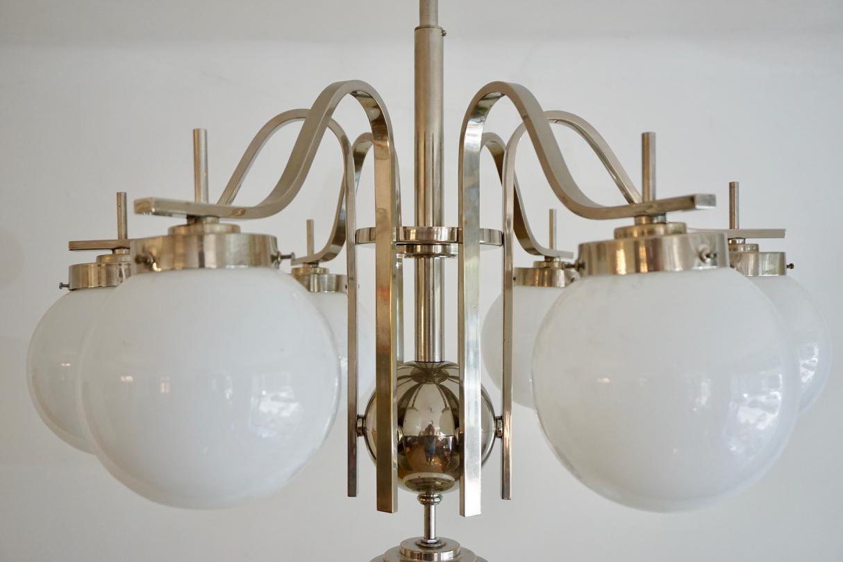 Chrome-Glass Art Deco Chandelier from Hungary, from the 1930s For Sale 1