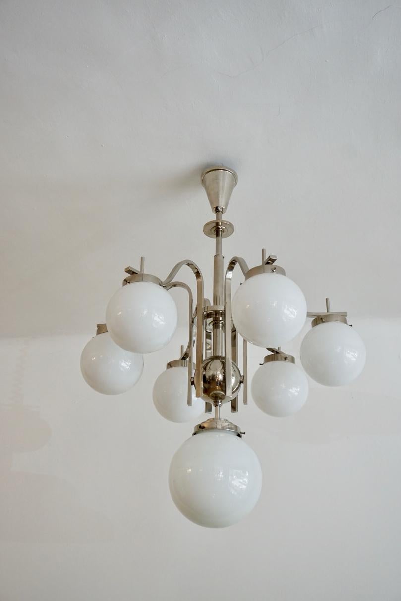 Chrome-Glass Art Deco Chandelier from Hungary, from the 1930s For Sale 2