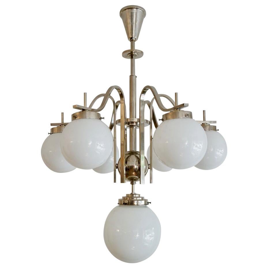 Chrome-Glass Art Deco Chandelier from Hungary, from the 1930s For Sale