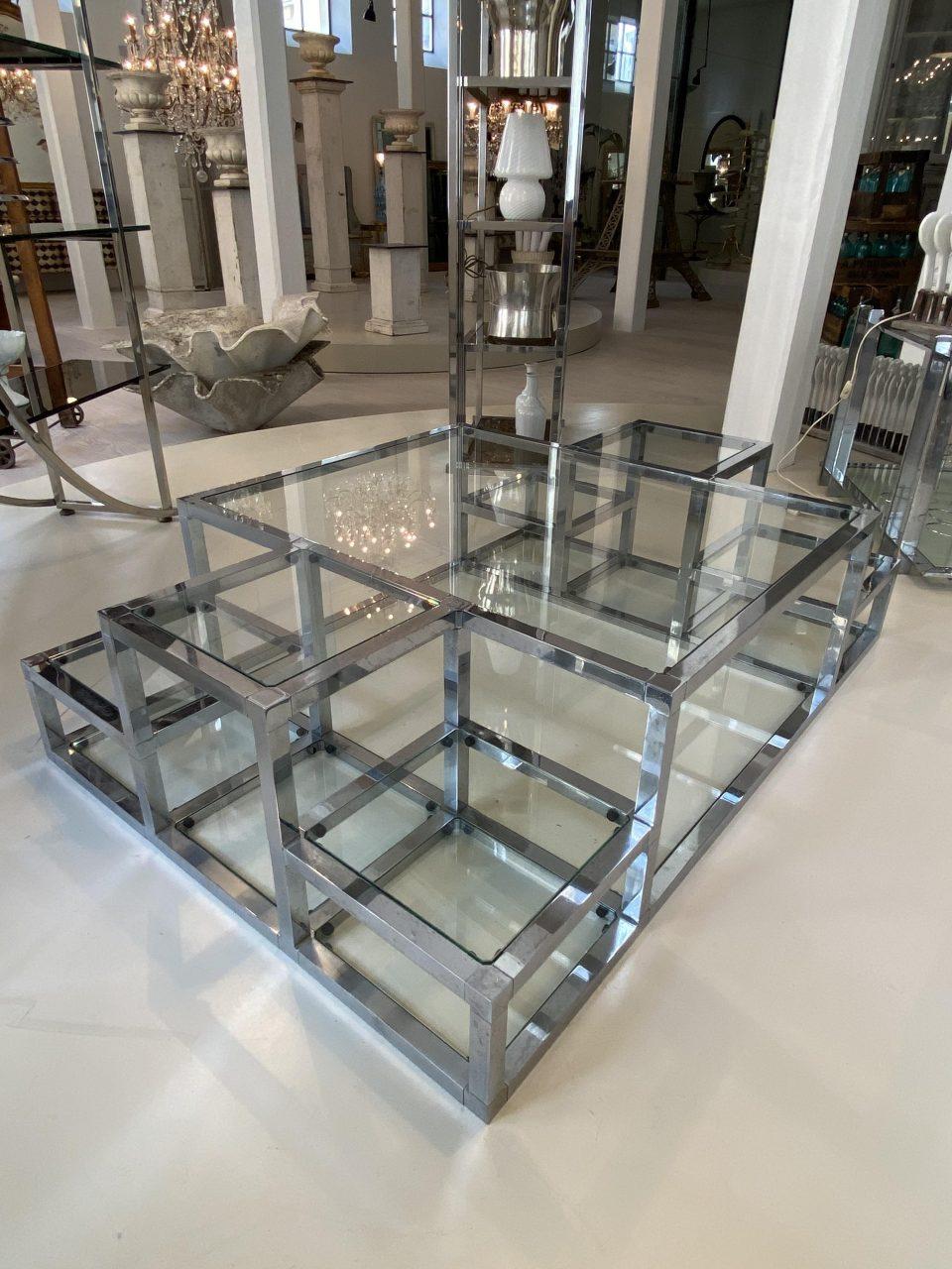 French Chrome and Glass Art Deco Inspired Coffee Table, France