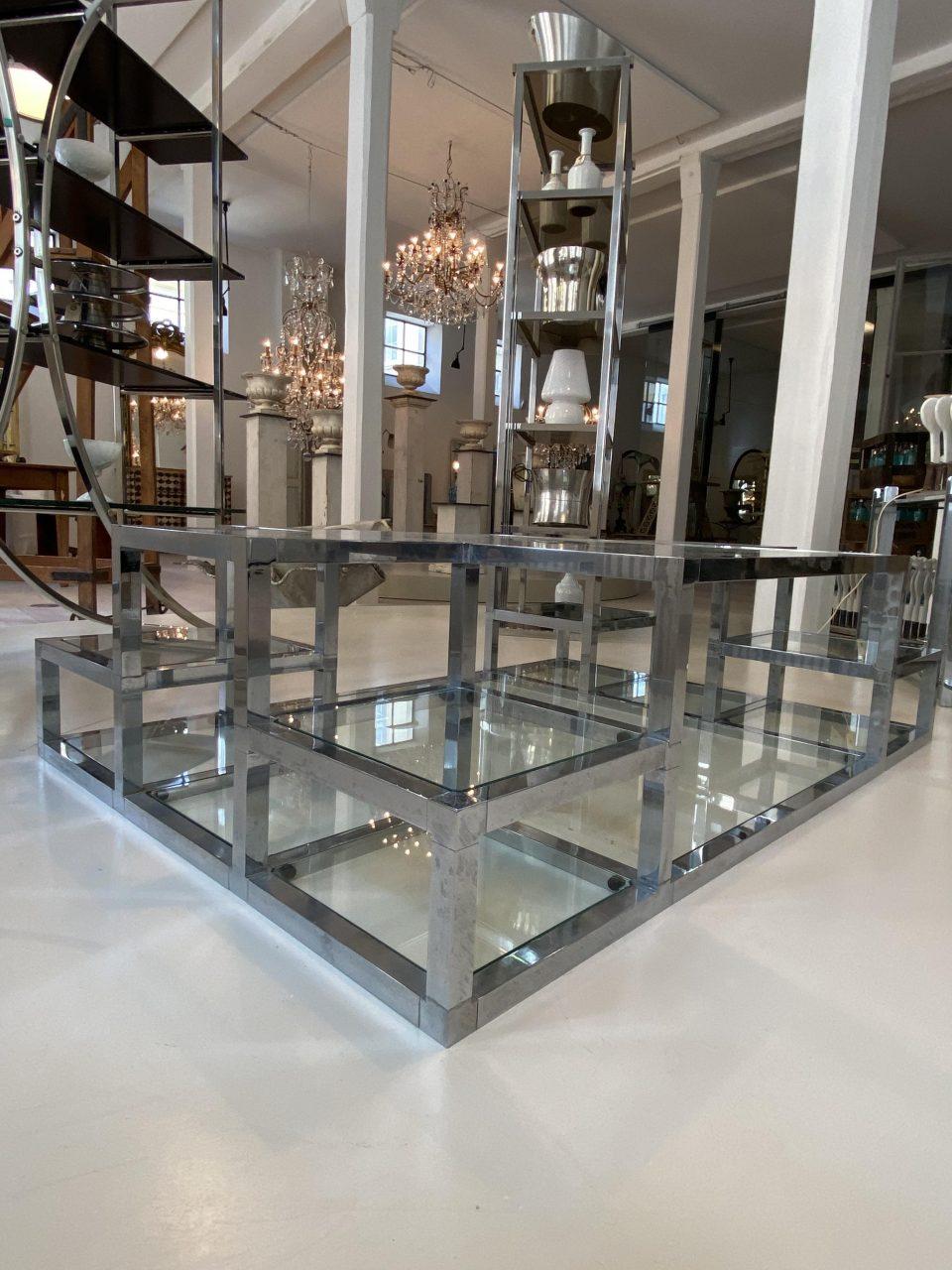 Chrome and Glass Art Deco Inspired Coffee Table, France 1