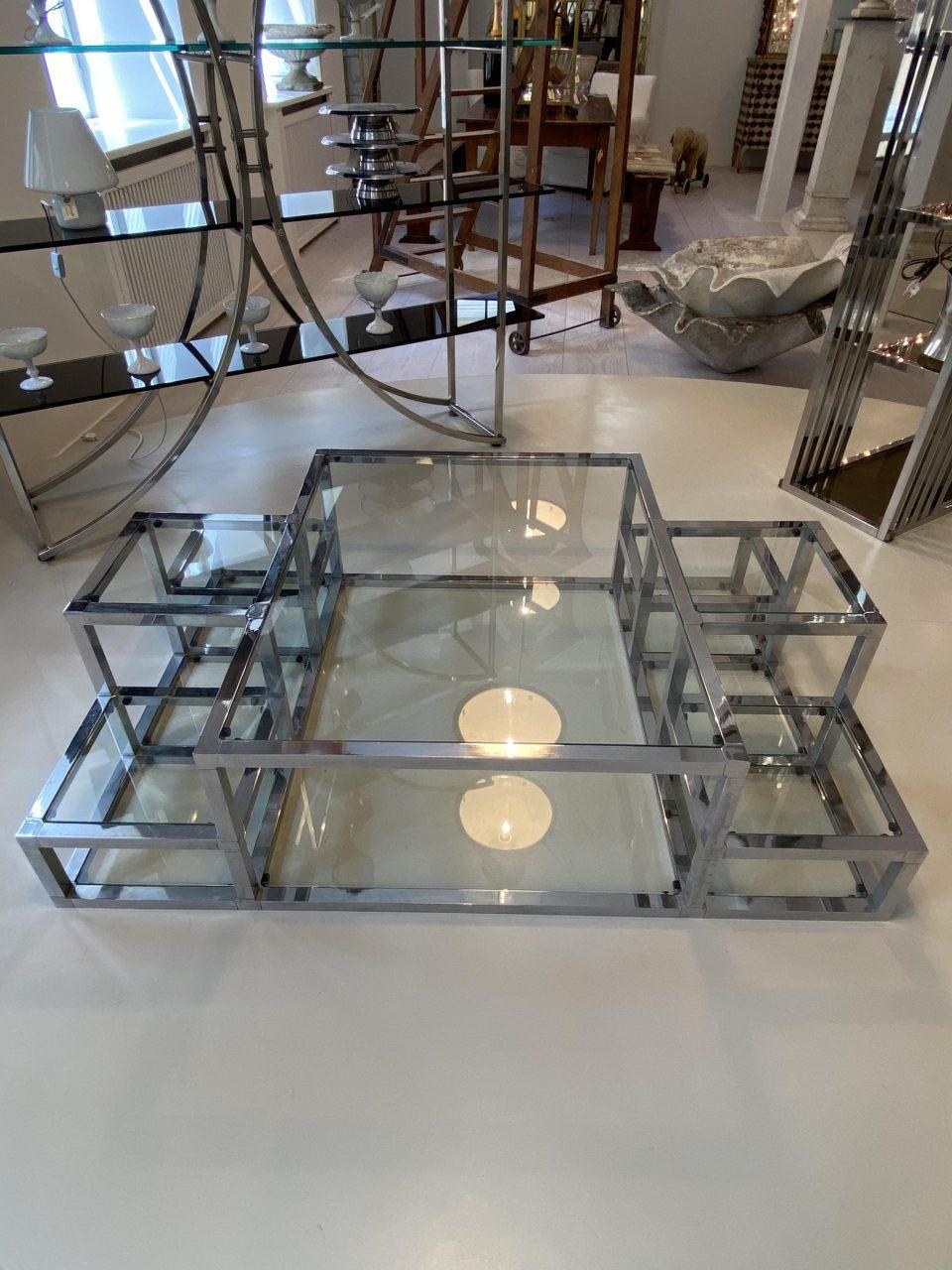 Chrome and Glass Art Deco Inspired Coffee Table, France 2
