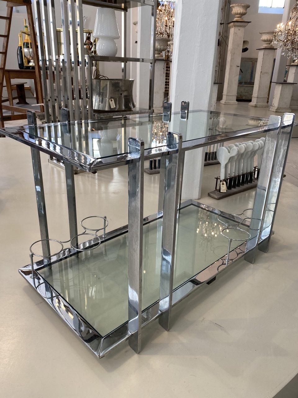 French Chrome and Glass Art Deco Inspired Side Table/Bar-France