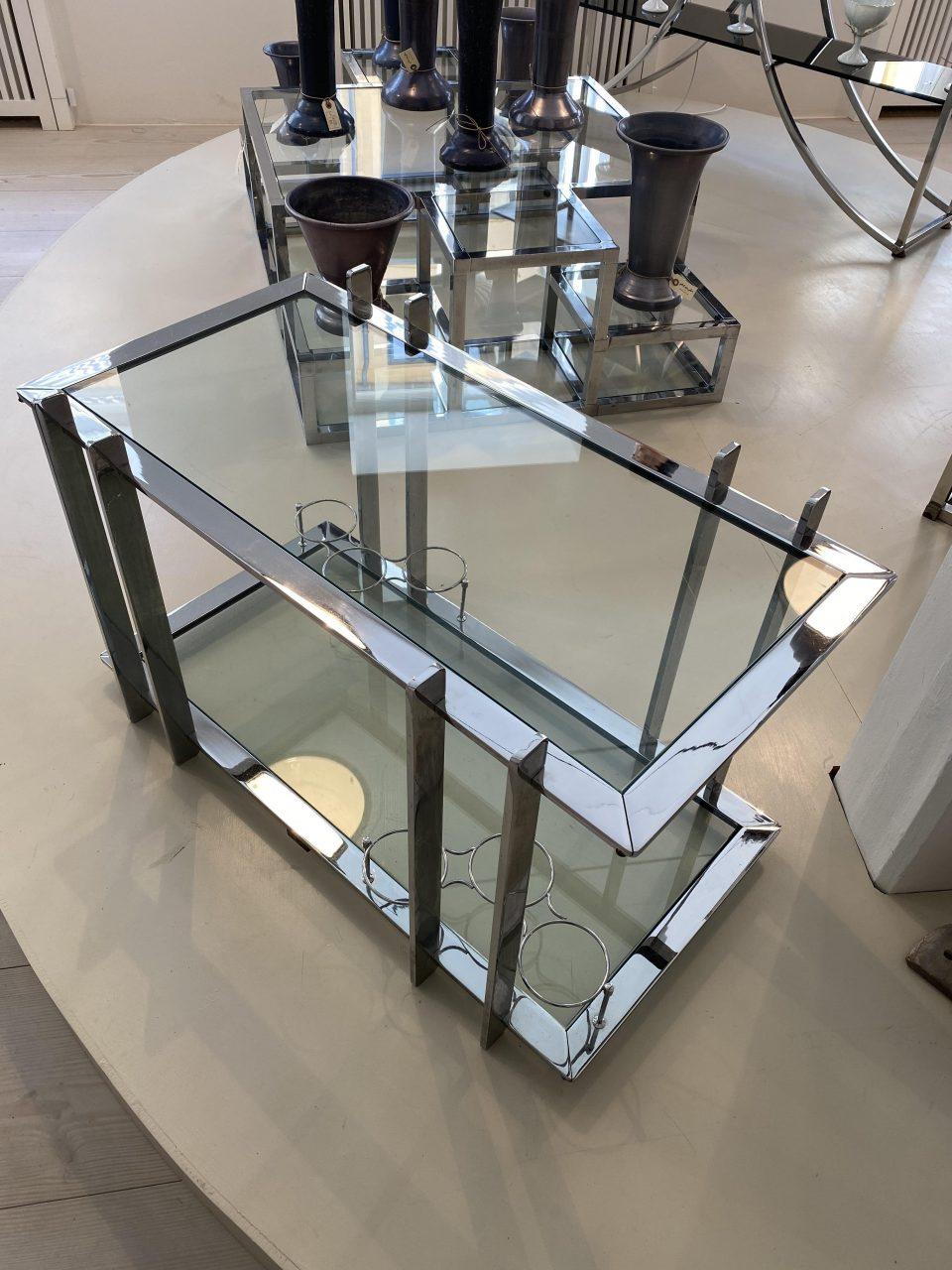 Mid-20th Century Chrome and Glass Art Deco Inspired Side Table/Bar-France