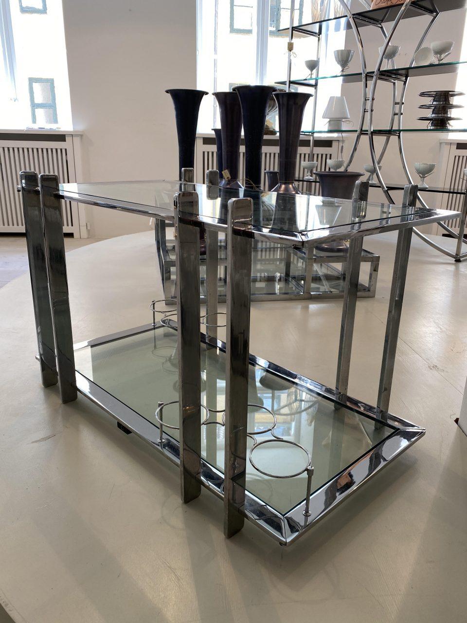Chrome and Glass Art Deco Inspired Side Table/Bar-France 1