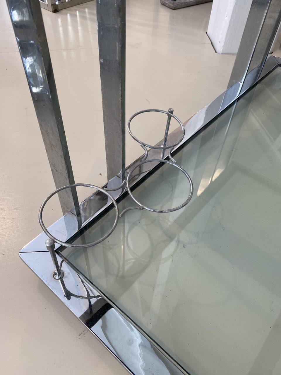 Chrome and Glass Art Deco Inspired Side Table/Bar-France 2