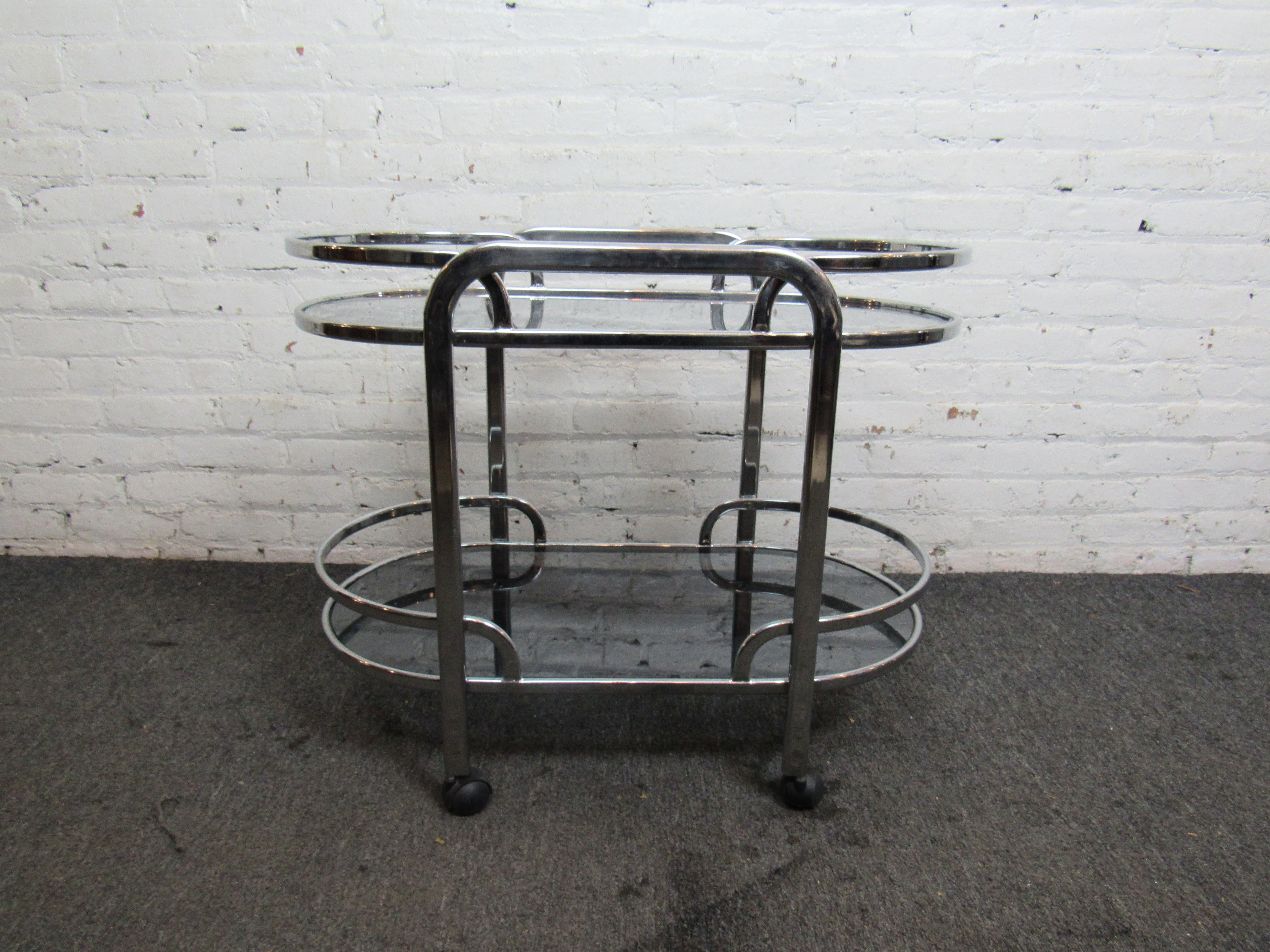 Mid-Century Modern Chrome & Glass Bar Cart 