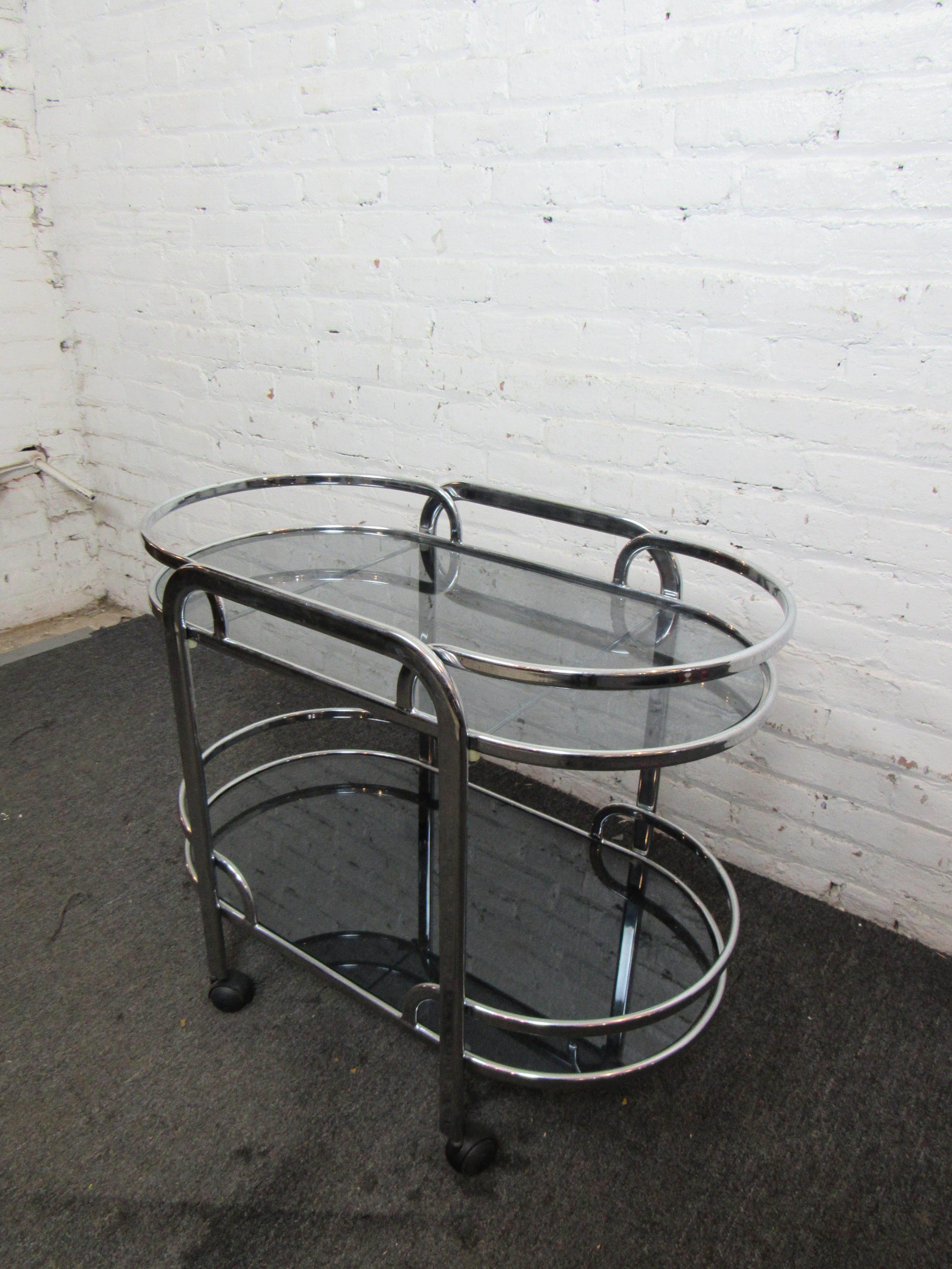 Chrome & Glass Bar Cart  In Good Condition In Brooklyn, NY