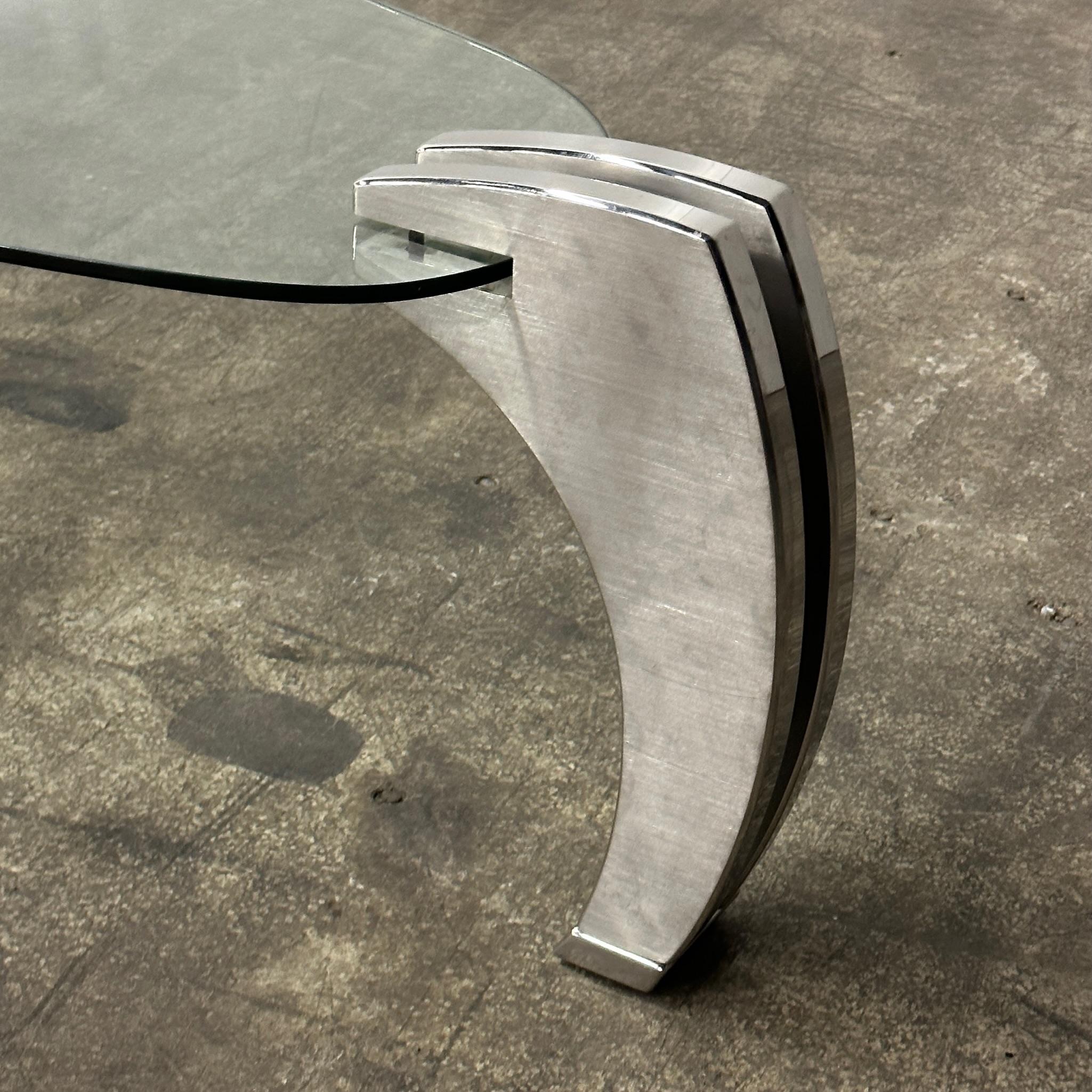 Post-Modern Chrome + Glass Boomerang Coffee Table For Sale