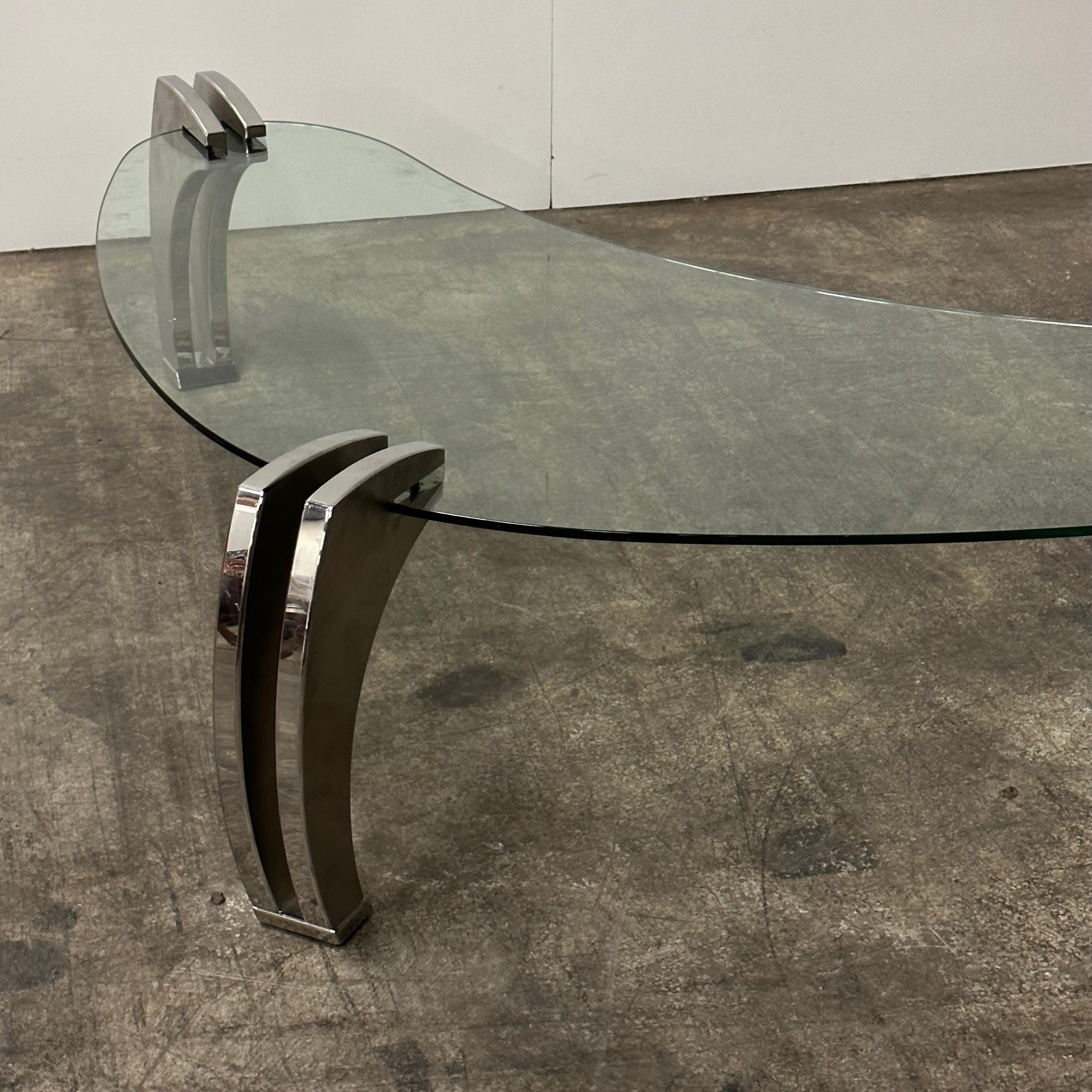 Late 20th Century Chrome + Glass Boomerang Coffee Table For Sale