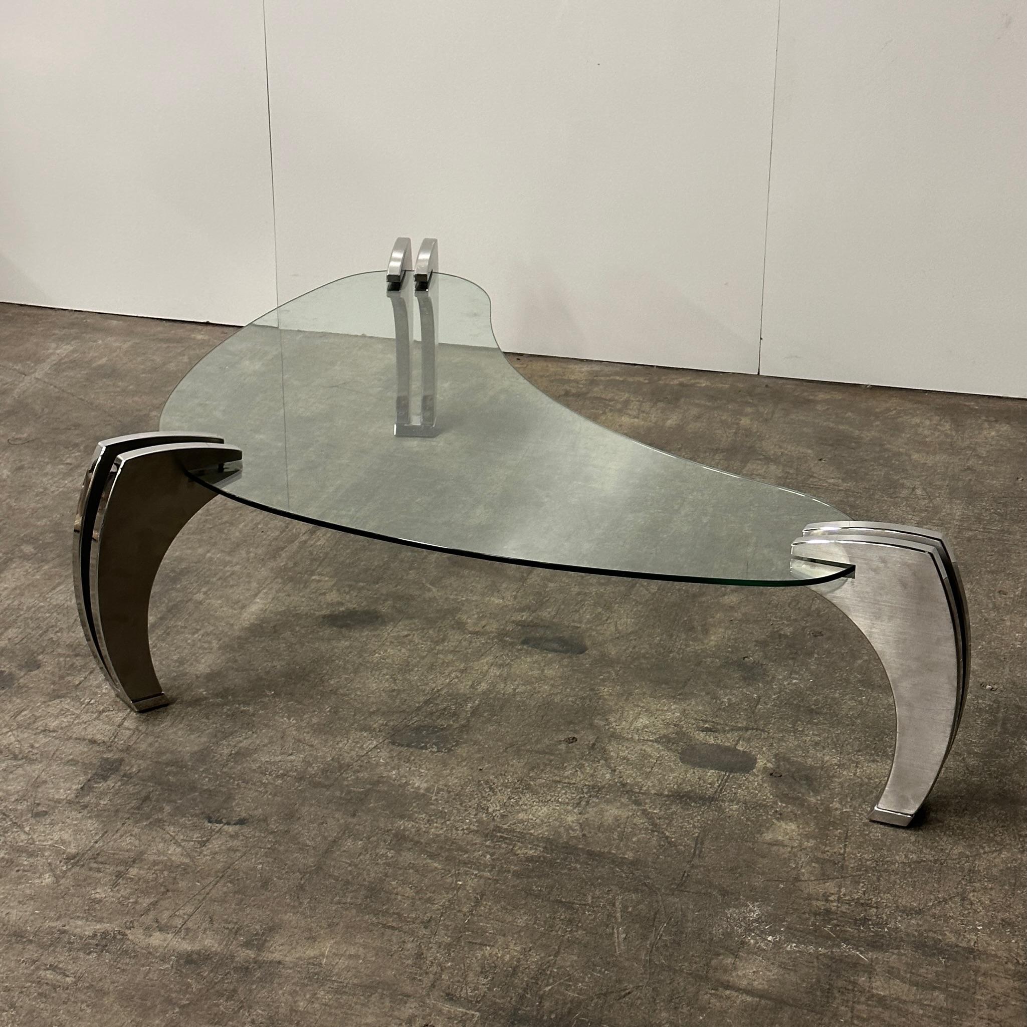 Chrome + Glass Boomerang Coffee Table For Sale 1