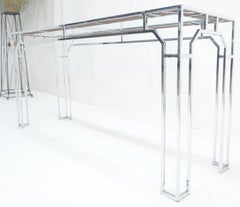 Chrome Glass Burl Wood 58" Long Mid Century Modern Console Sofa Table MINT