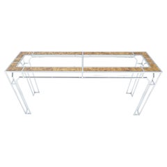 Chrome Glass Burl Wood 58" Long Mid Century Modern Console Sofa Table MINT