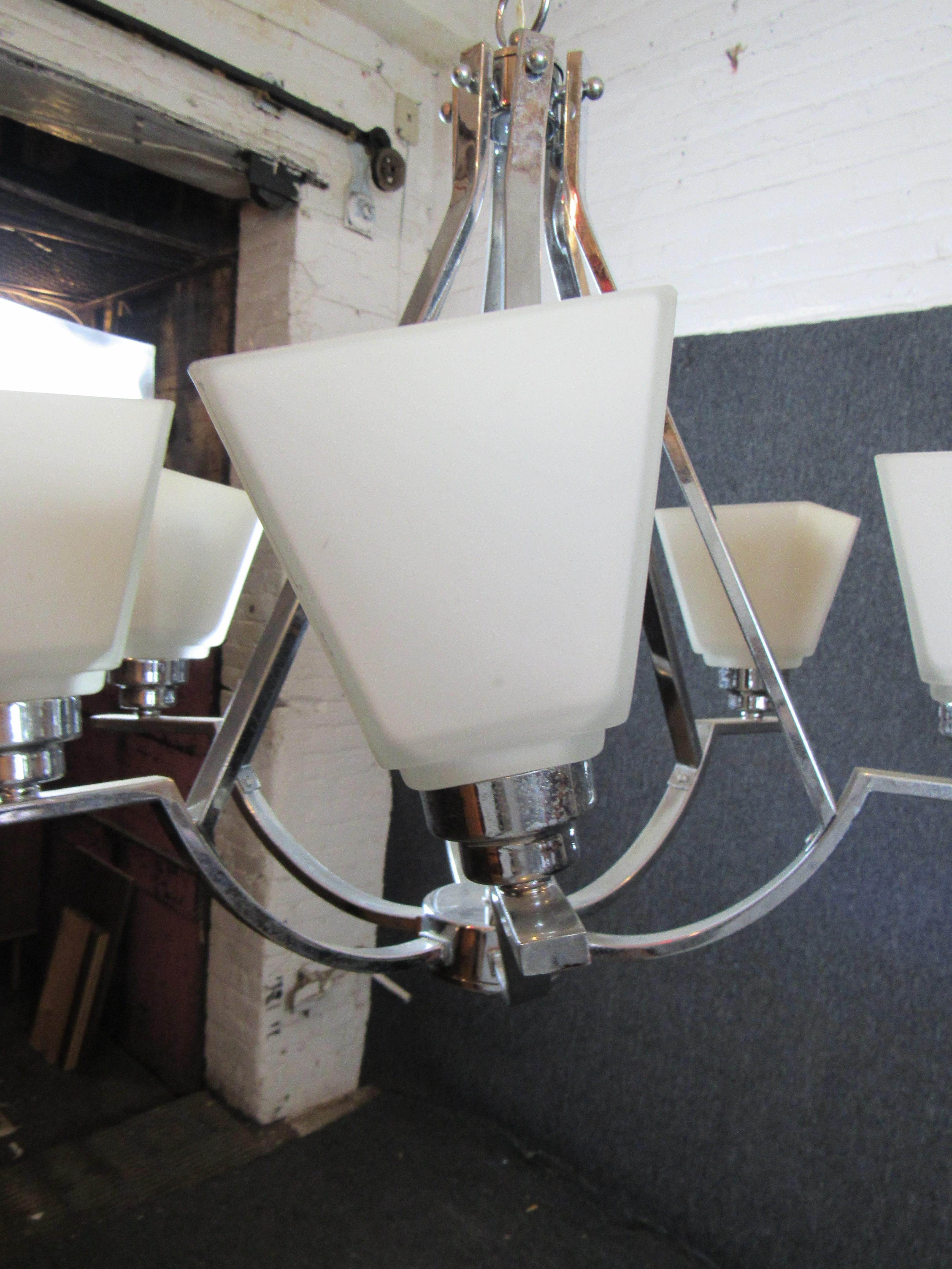 20th Century Chrome & Glass Chandelier For Sale