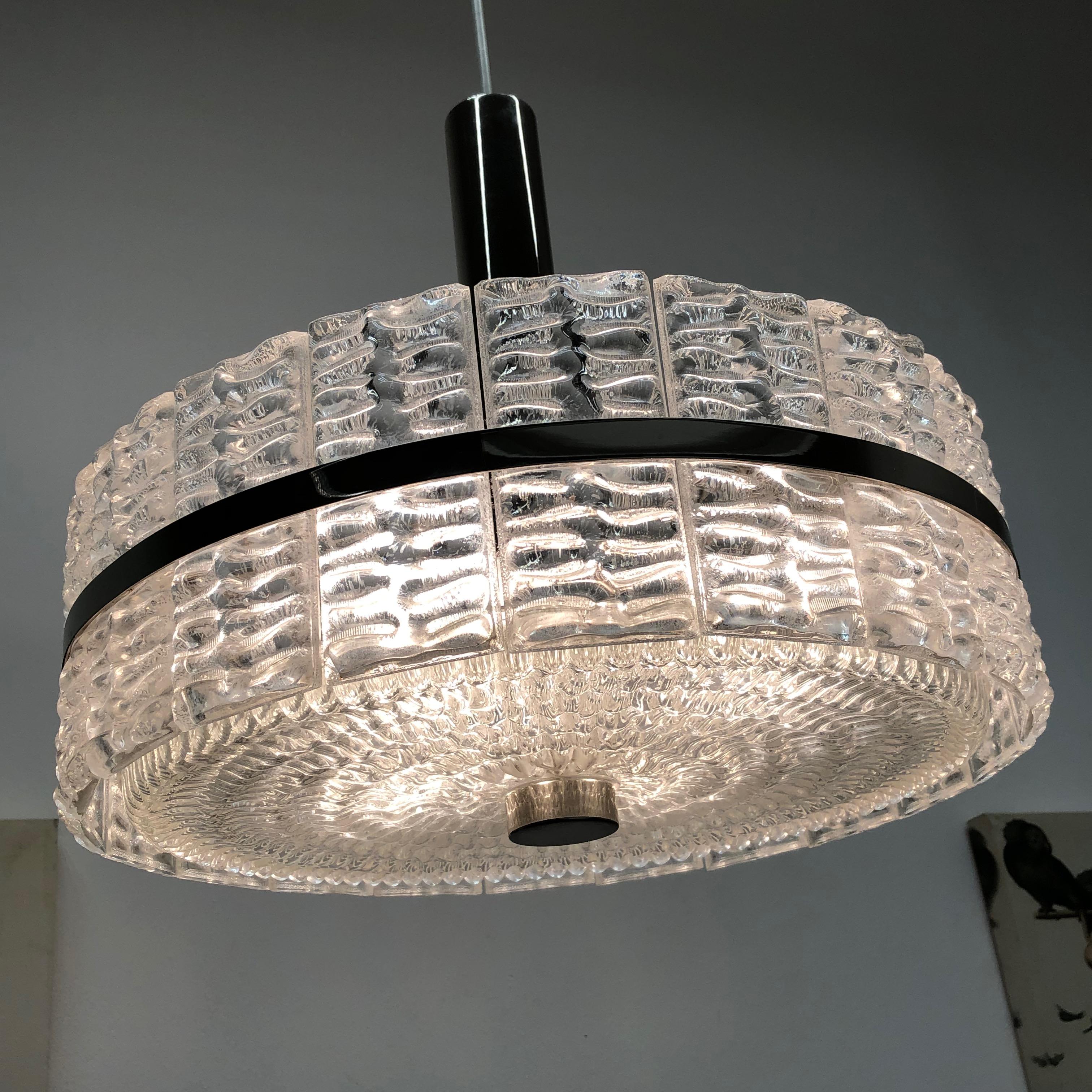 Chrome and Glass Chandelier Pendant Lamp, Austria, 1970s For Sale 4