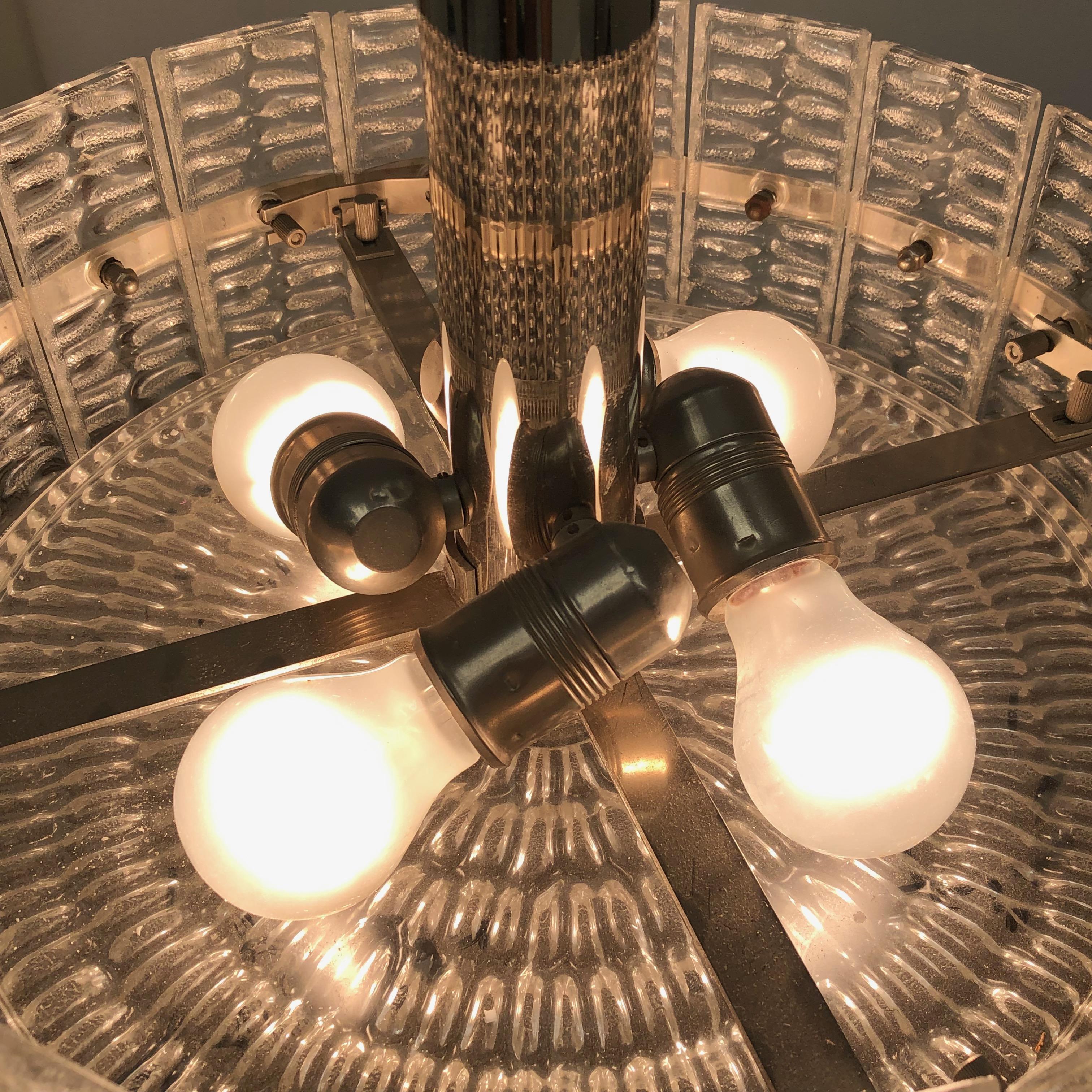 Chrome and Glass Chandelier Pendant Lamp, Austria, 1970s For Sale 6