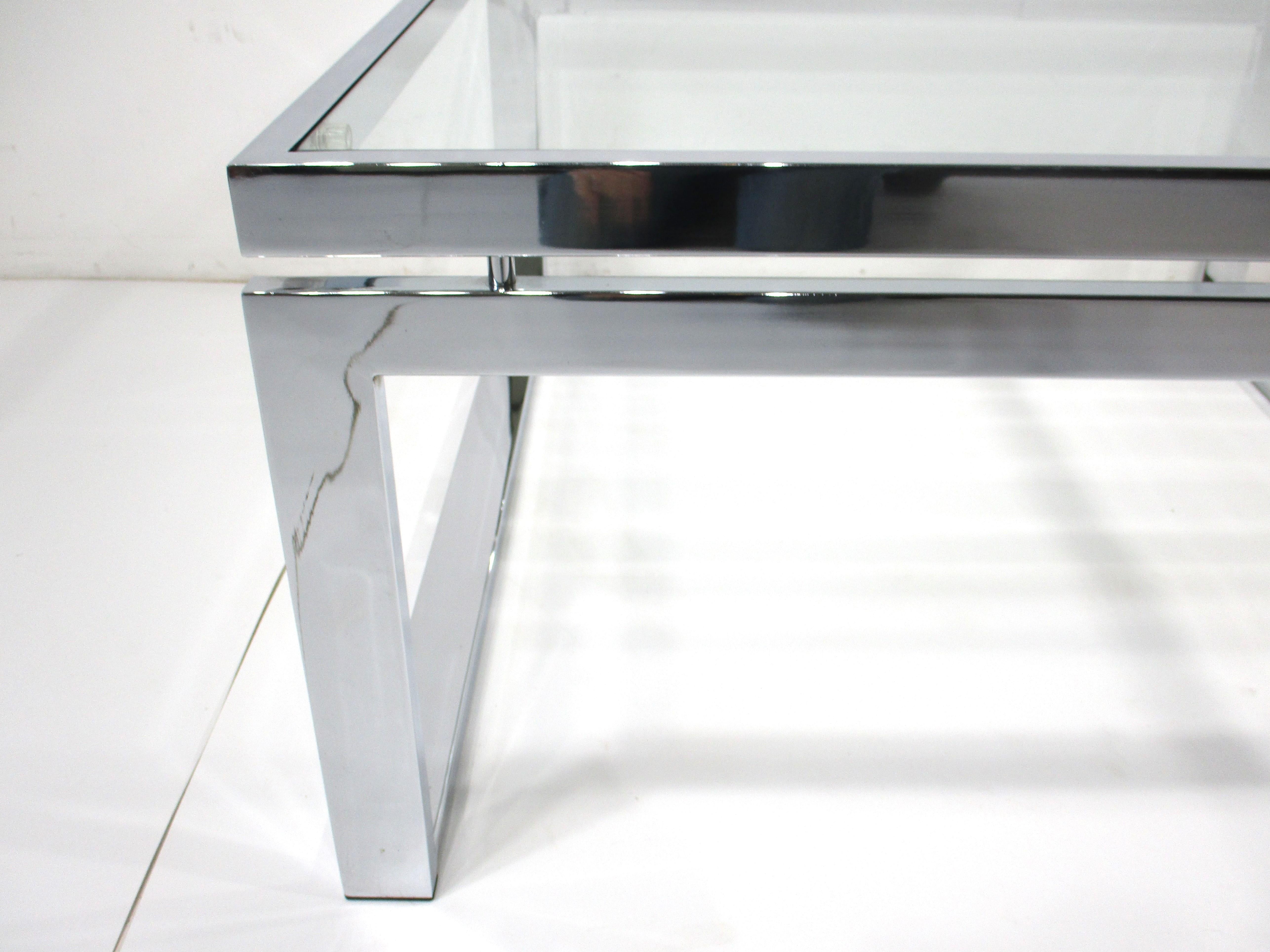 Mid-Century Modern Chrome / Glass Coffee Table in the style of Milo Baughman 