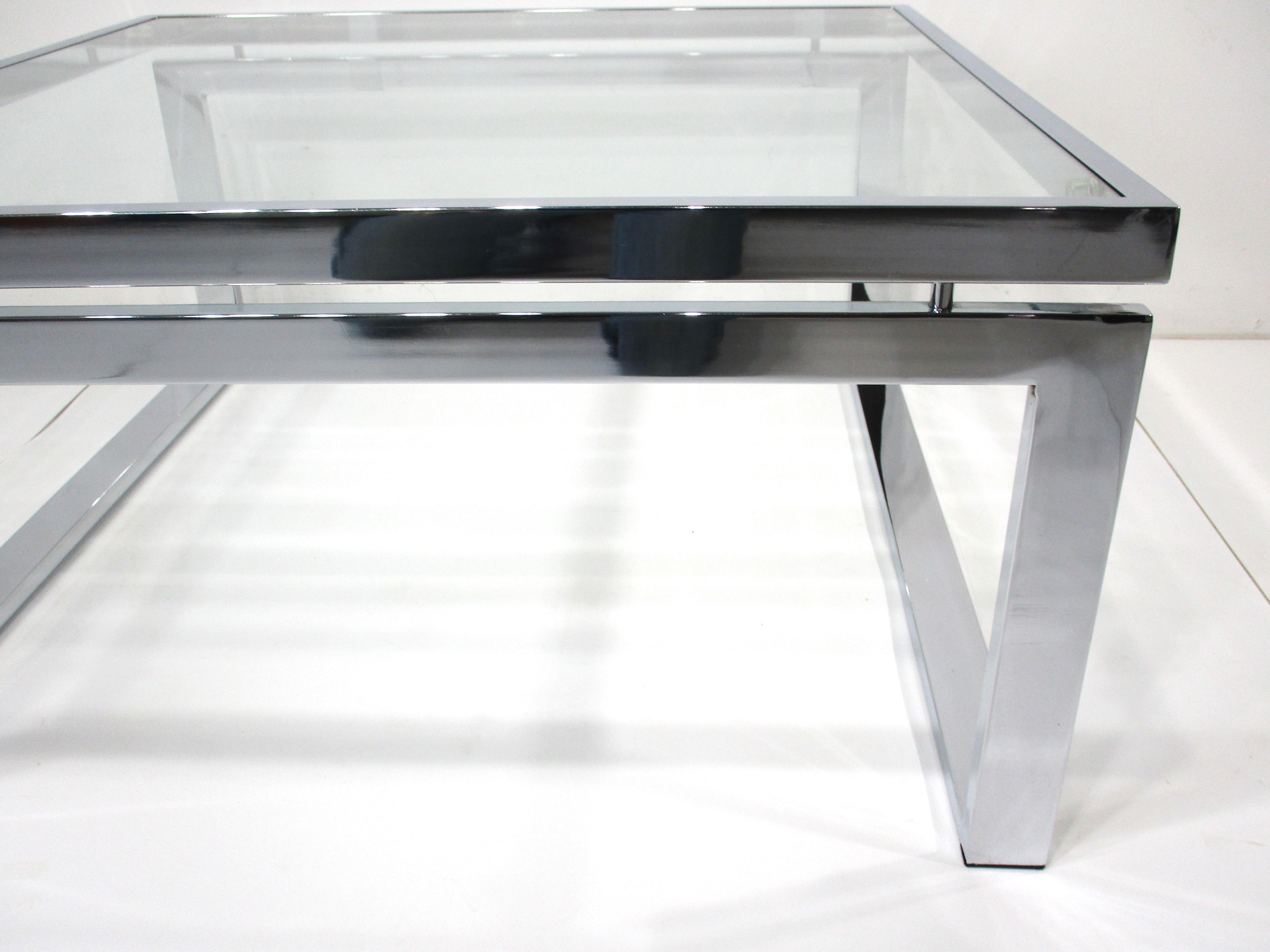 American Chrome / Glass Coffee Table in the style of Milo Baughman 