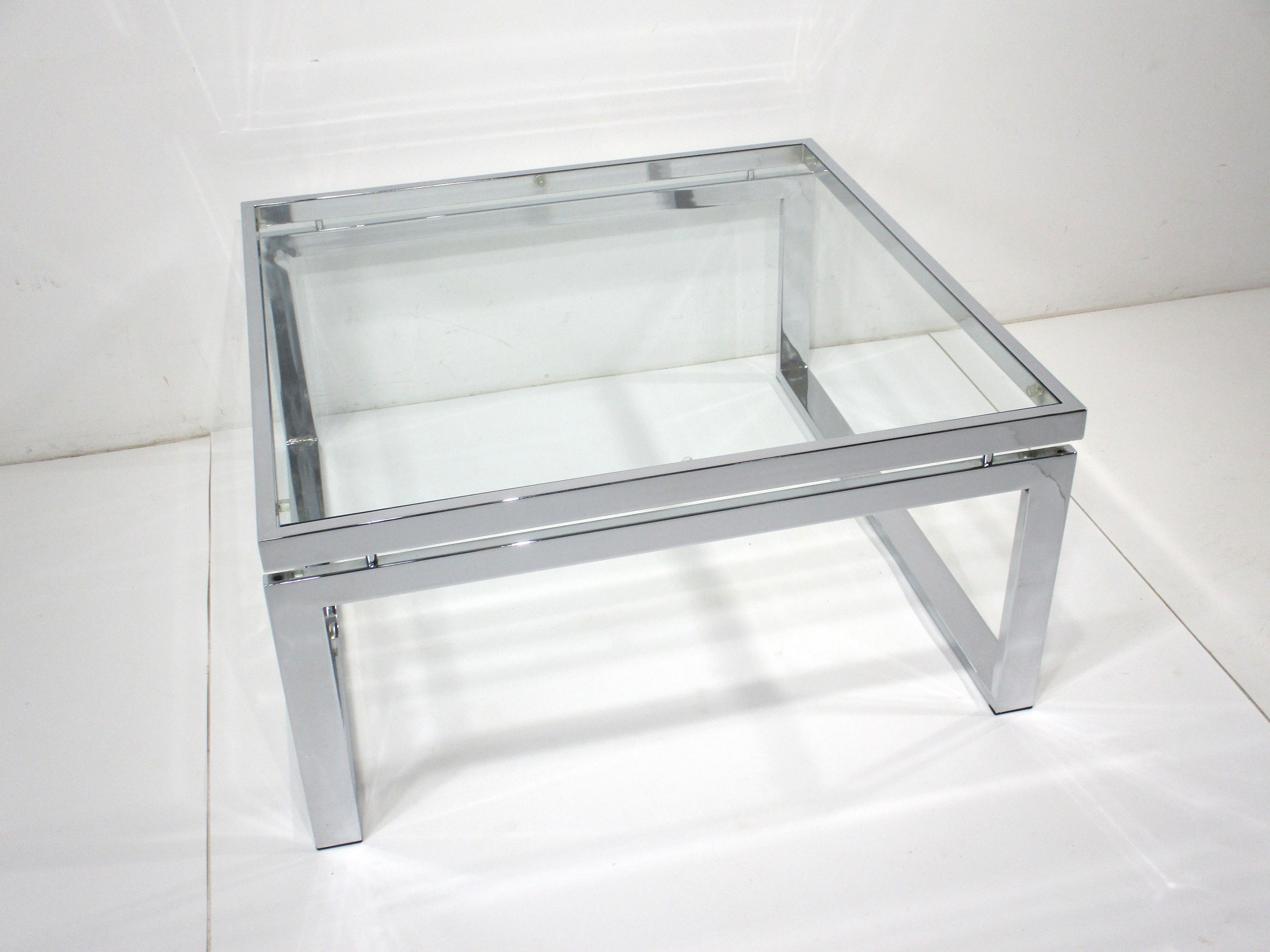 20th Century Chrome / Glass Coffee Table in the style of Milo Baughman 