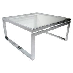 Vintage Chrome / Glass Coffee Table in the style of Milo Baughman 