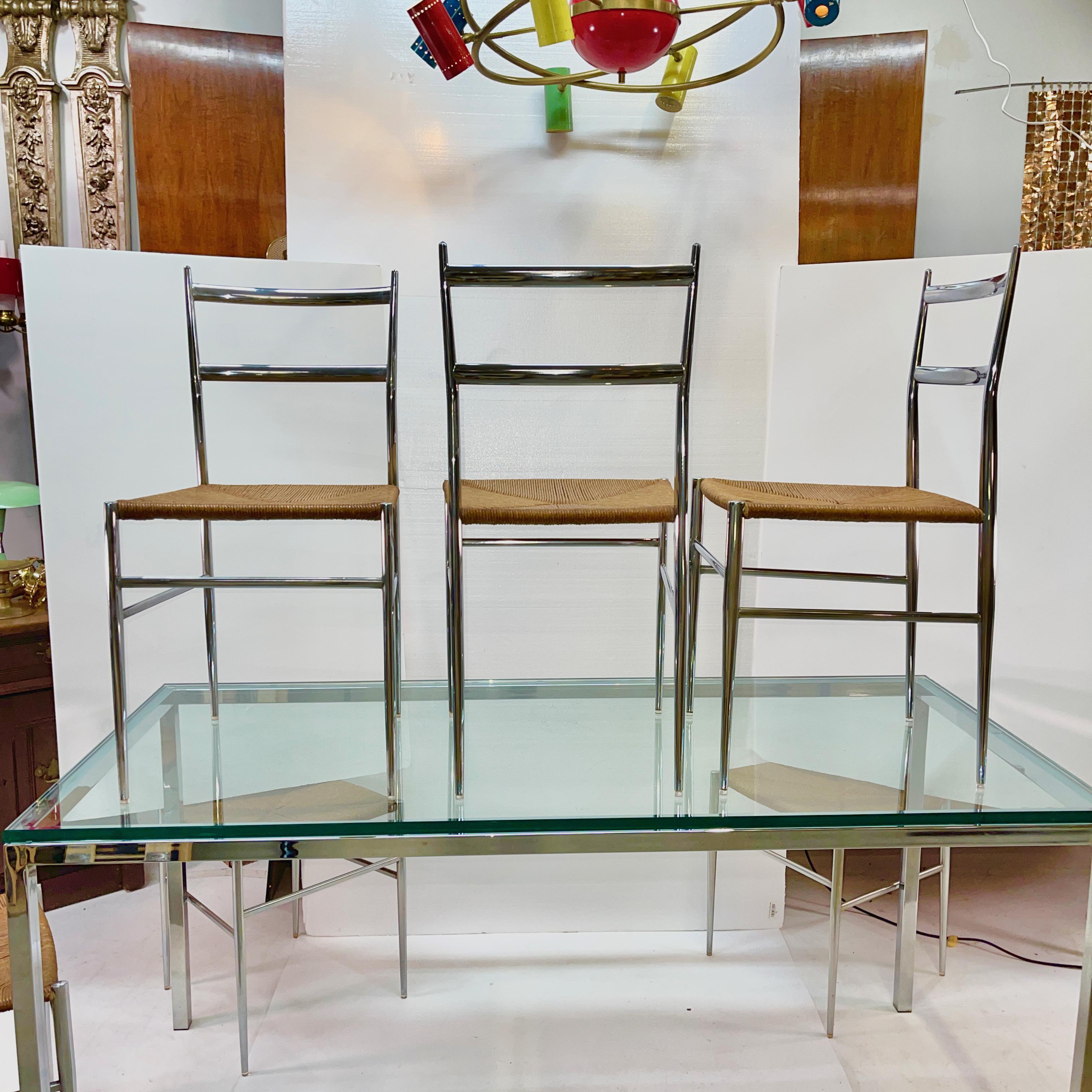 Chrome & Glass Dining Table with 6 Chrome & Rope 'Superleggera' Chairs 4