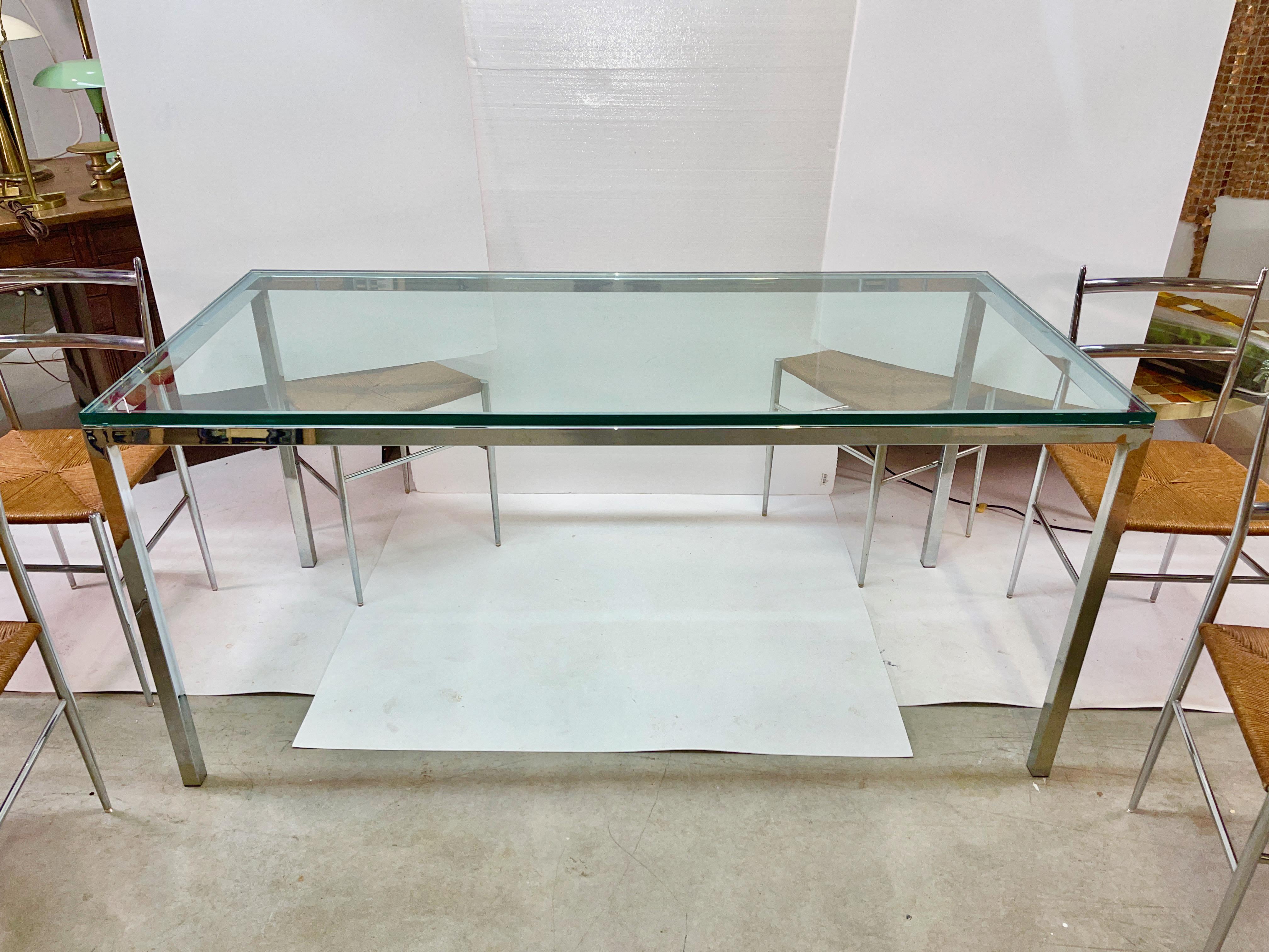 Chrome & Glass Dining Table with 6 Chrome & Rope 'Superleggera' Chairs 5