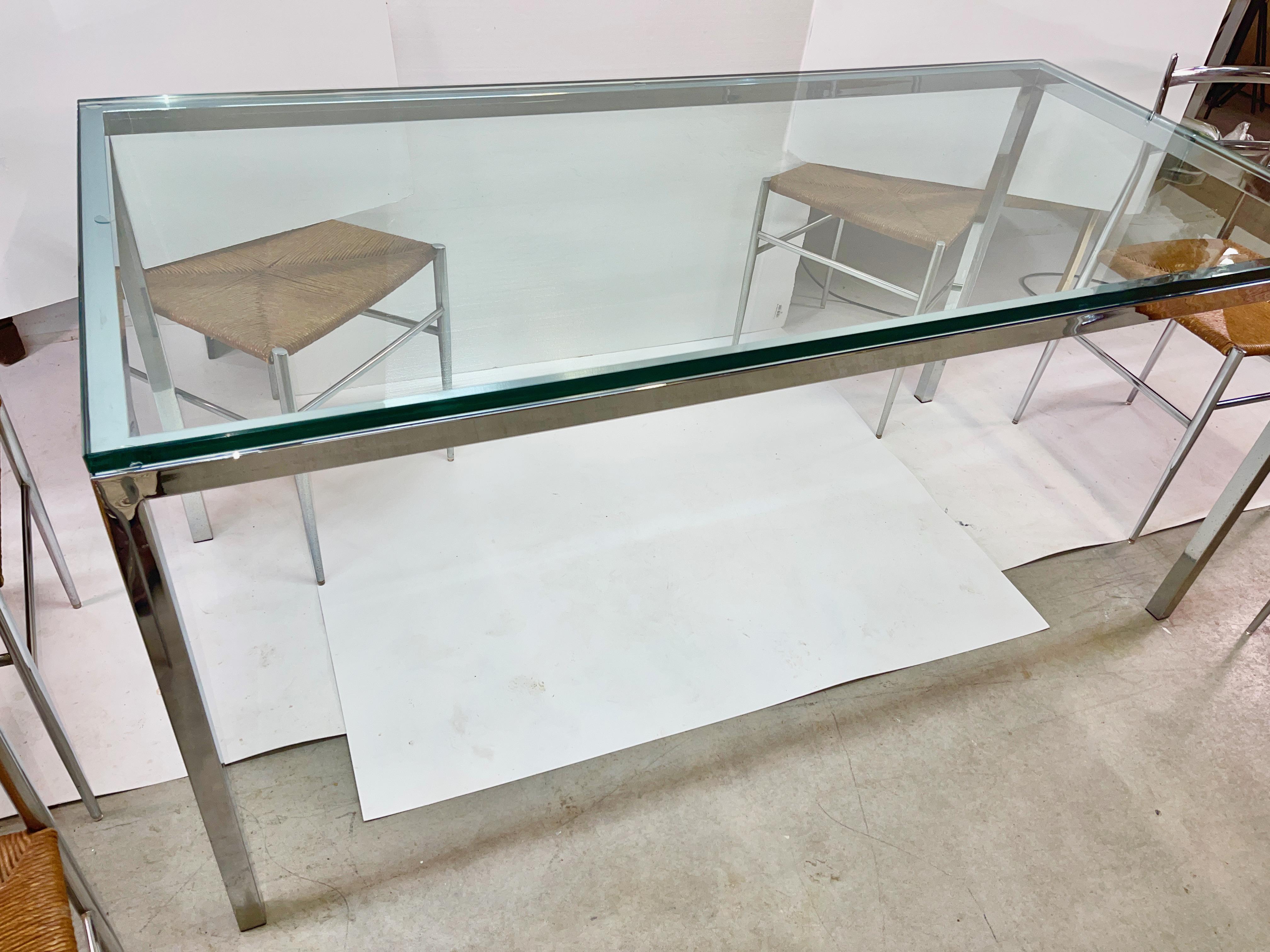 Chrome & Glass Dining Table with 6 Chrome & Rope 'Superleggera' Chairs 6
