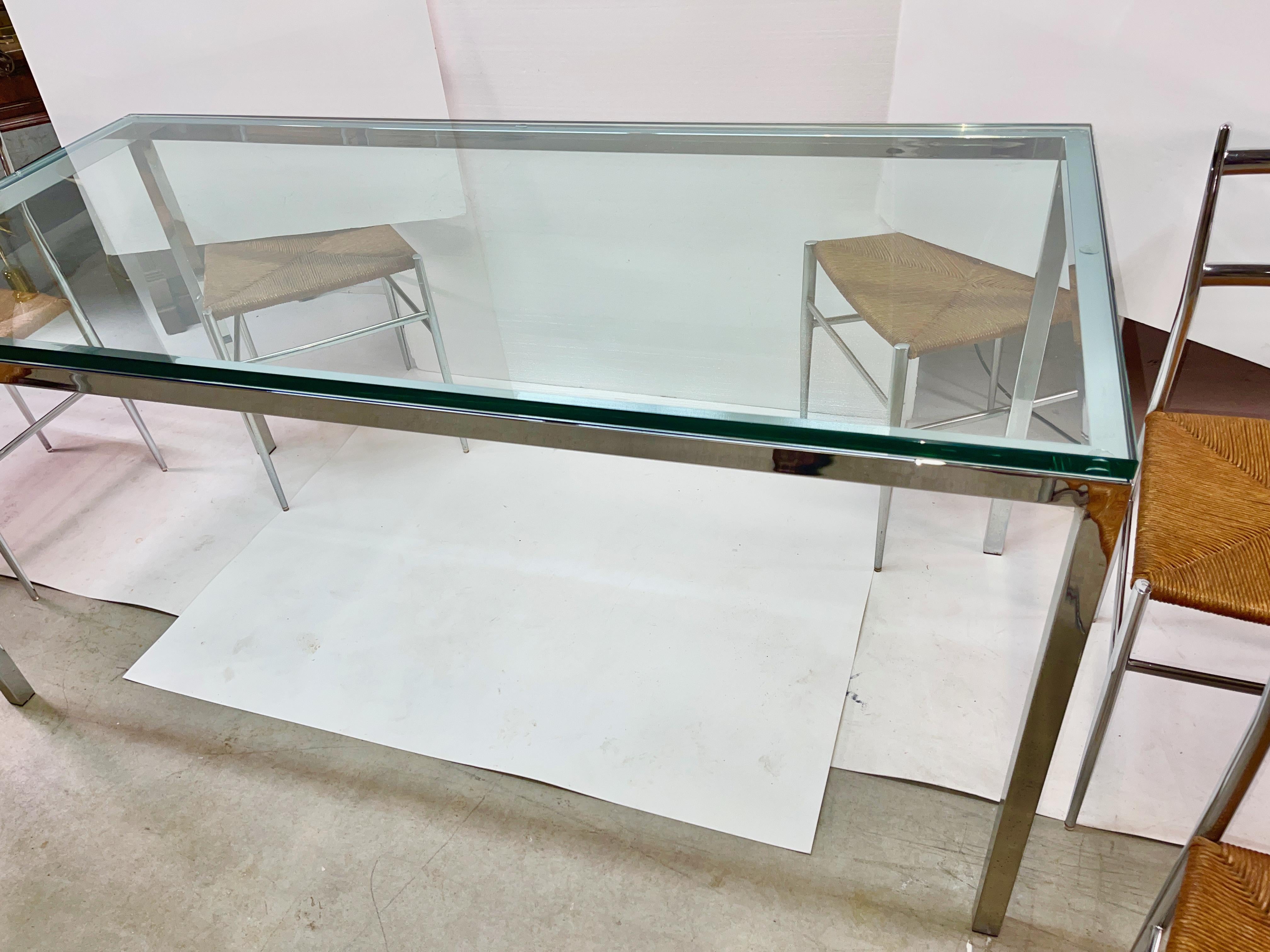 Chrome & Glass Dining Table with 6 Chrome & Rope 'Superleggera' Chairs 7