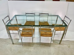 Chrome & Glass Dining Table with 6 Chrome & Rope 'Superleggera' Chairs