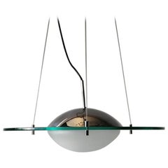 Chrome & Glass Disc Design Suspension Lamp by Hustadt-Leuchten, 1970s, Germany