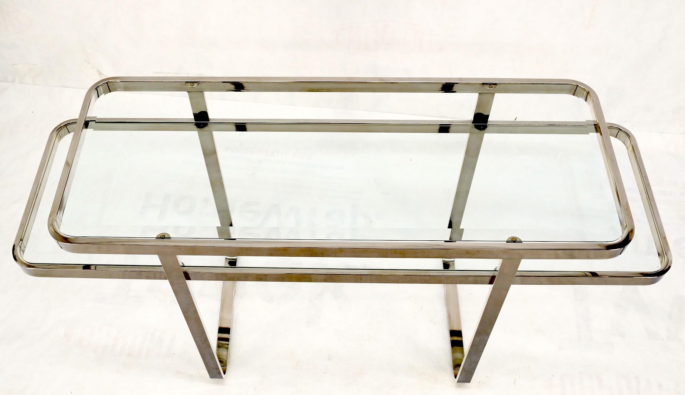 Chrome & Glass Mid-Century Modern Two Tier Console Sofa Table Mint 6