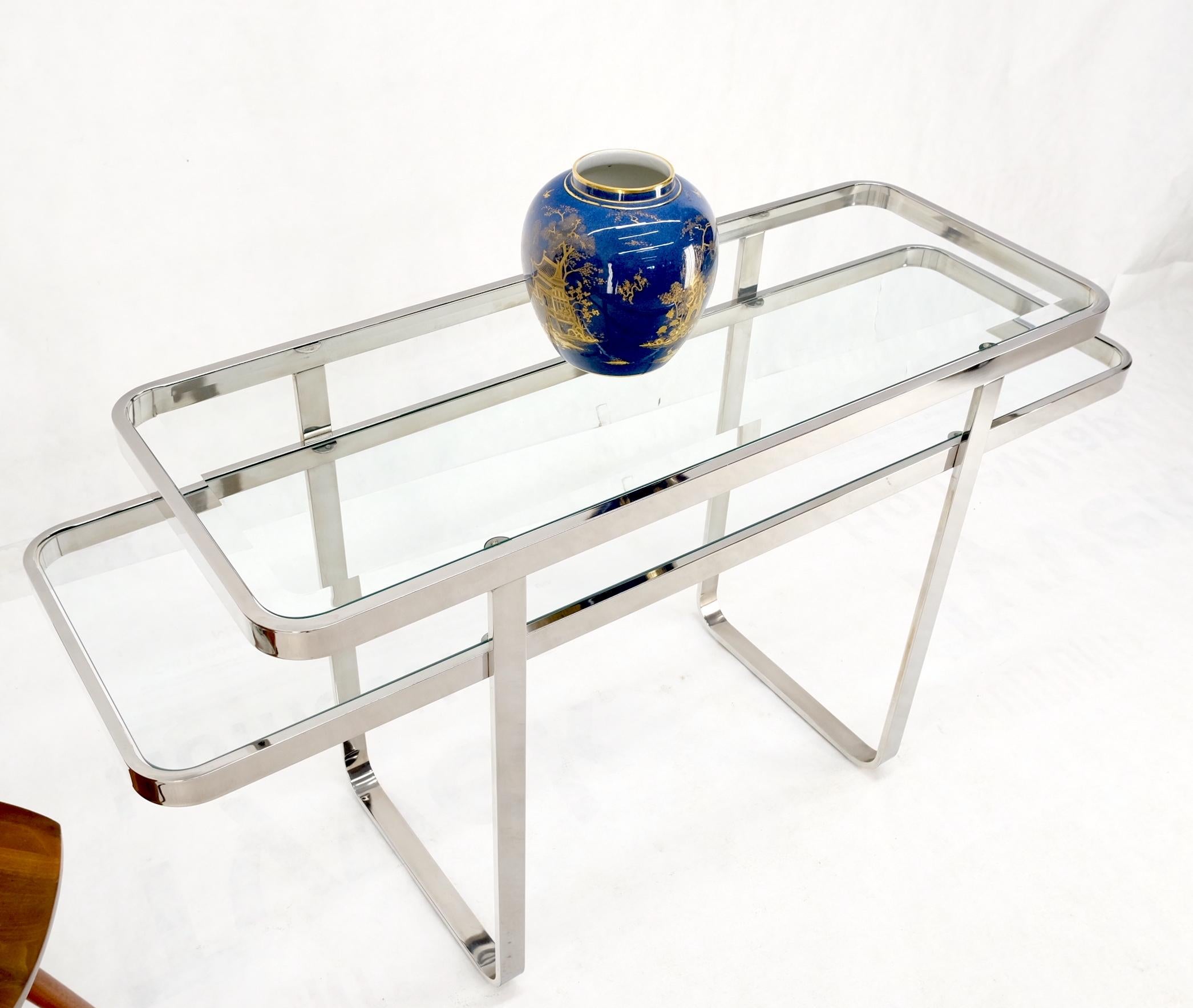 Chrome & Glass Mid-Century Modern Two Tier Console Sofa Table Mint 7