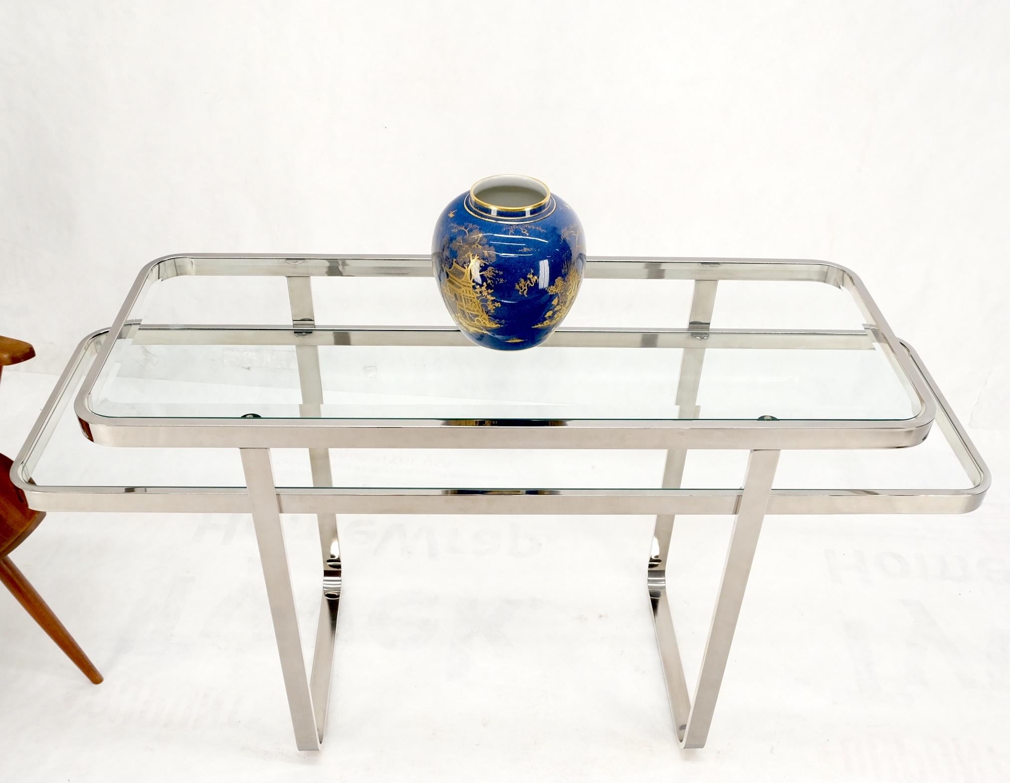 Chrome & Glass Mid-Century Modern Two Tier Console Sofa Table Mint 9