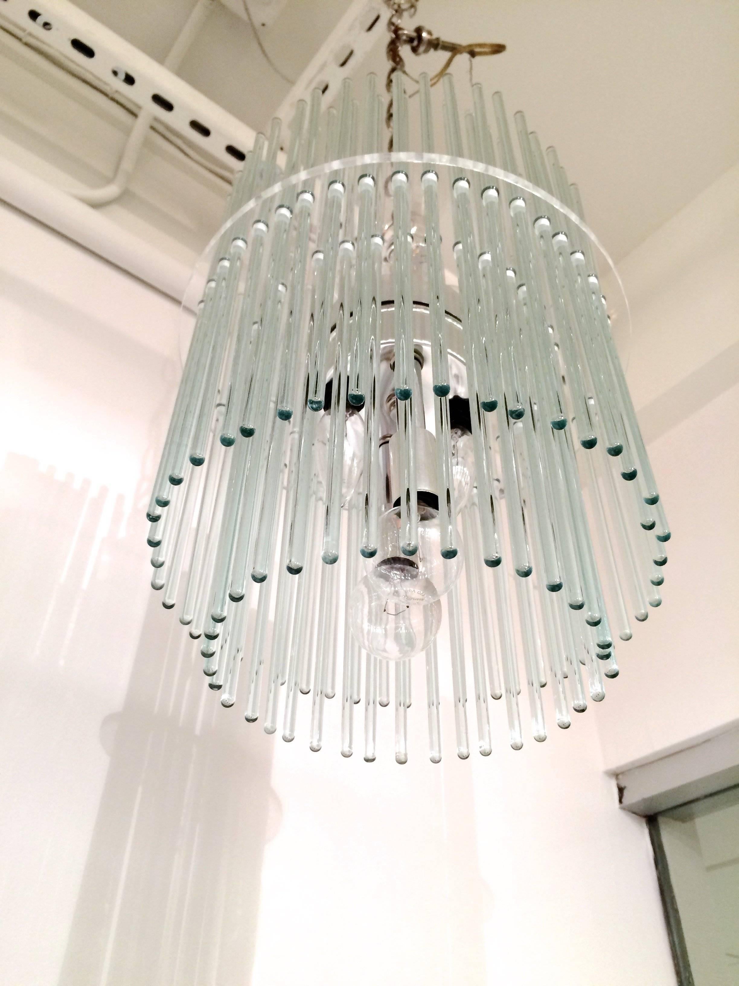 Chrome Glass Rod and Lucite Chandelier by Gaetano Sciolari for Lightolier In Good Condition For Sale In New York, NY