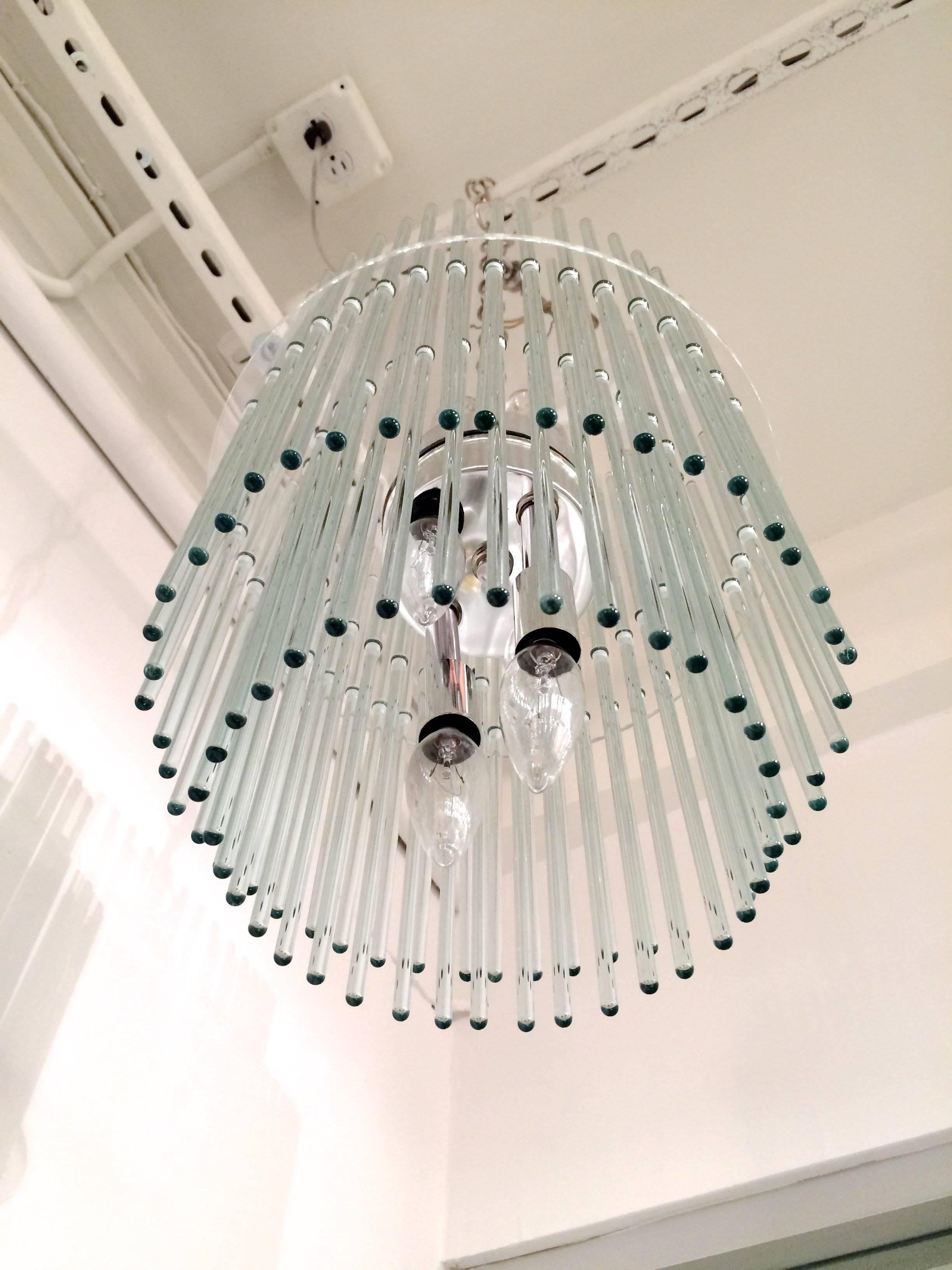 20th Century Chrome Glass Rod and Lucite Chandelier by Gaetano Sciolari for Lightolier For Sale