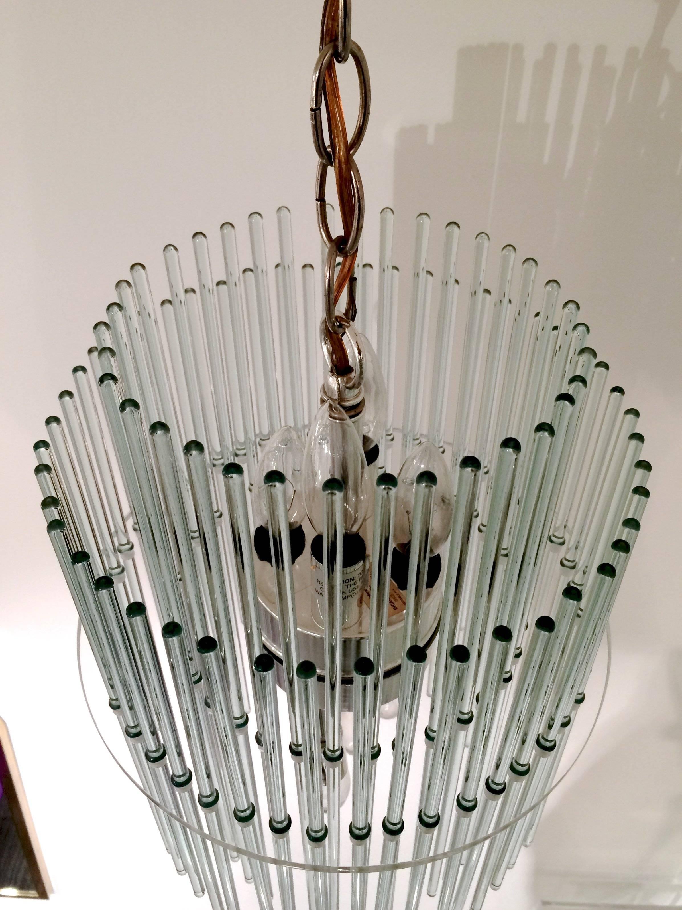 Chrome Glass Rod and Lucite Chandelier by Gaetano Sciolari for Lightolier For Sale 1